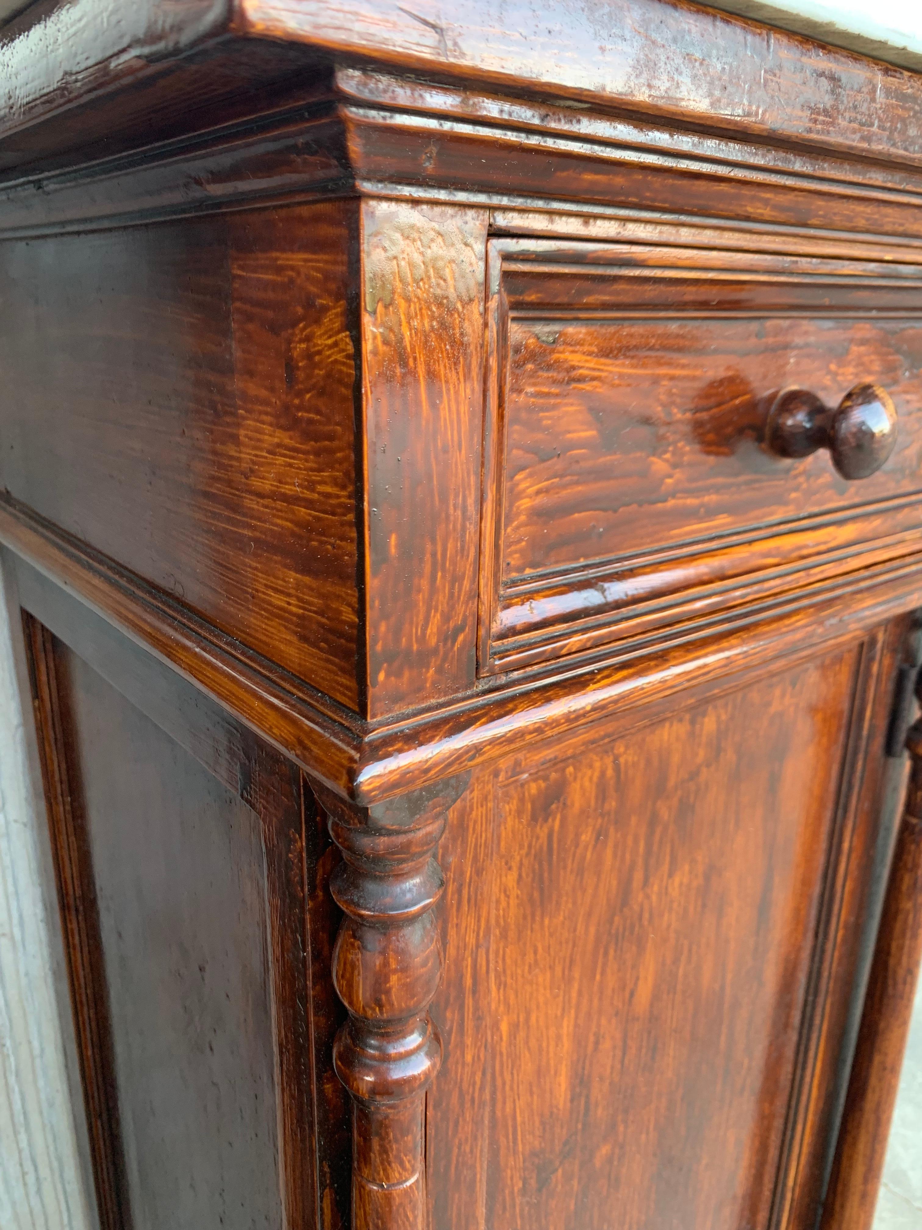 20th Century Pair of Biedermeier Nightstands with Marble Top, One Drawer & Door 5