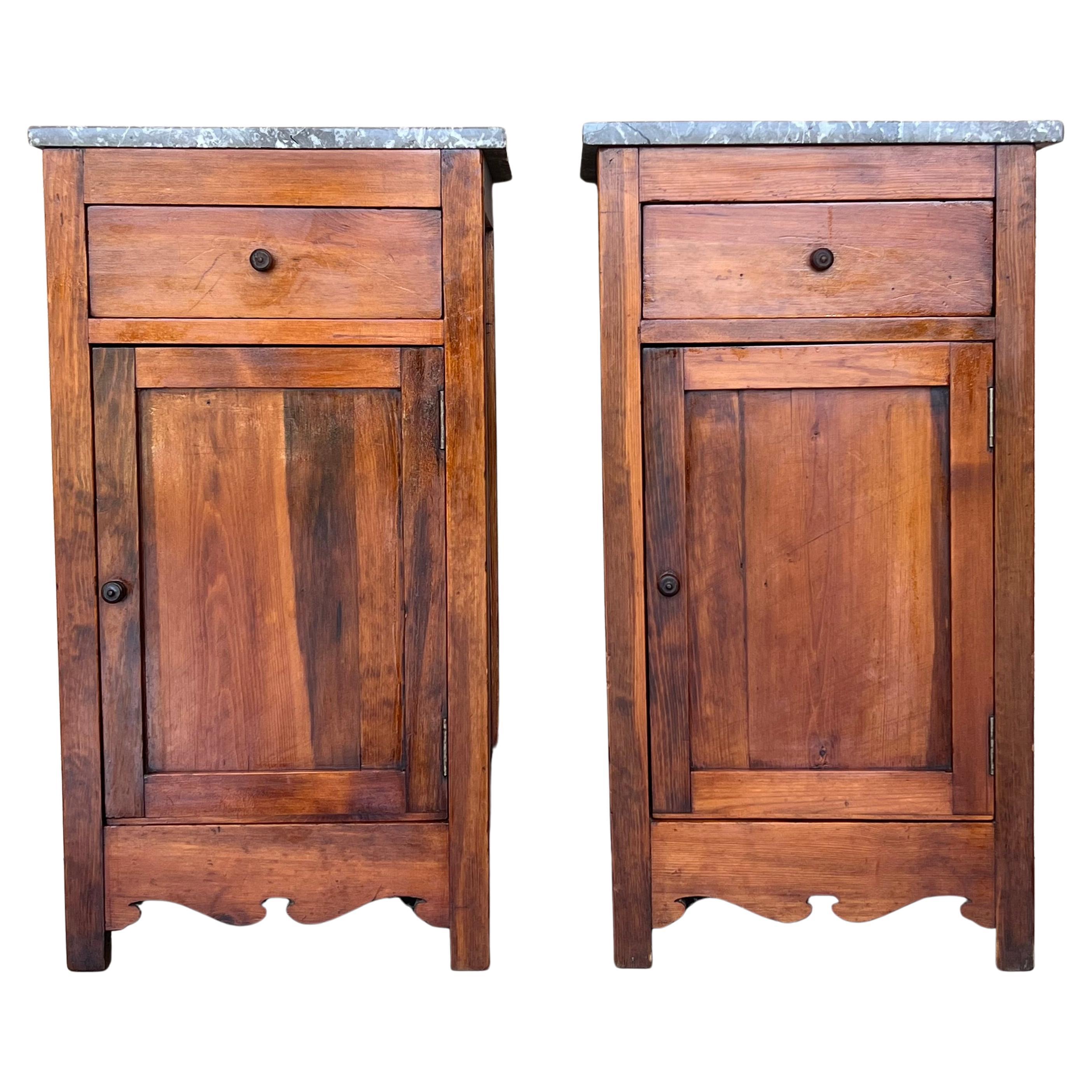 20th Century Pair of Biedermeier Nightstands with Marble Top, One-Drawer & Door For Sale
