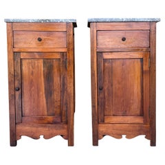 Antique 20th Century Pair of Biedermeier Nightstands with Marble Top, One-Drawer & Door