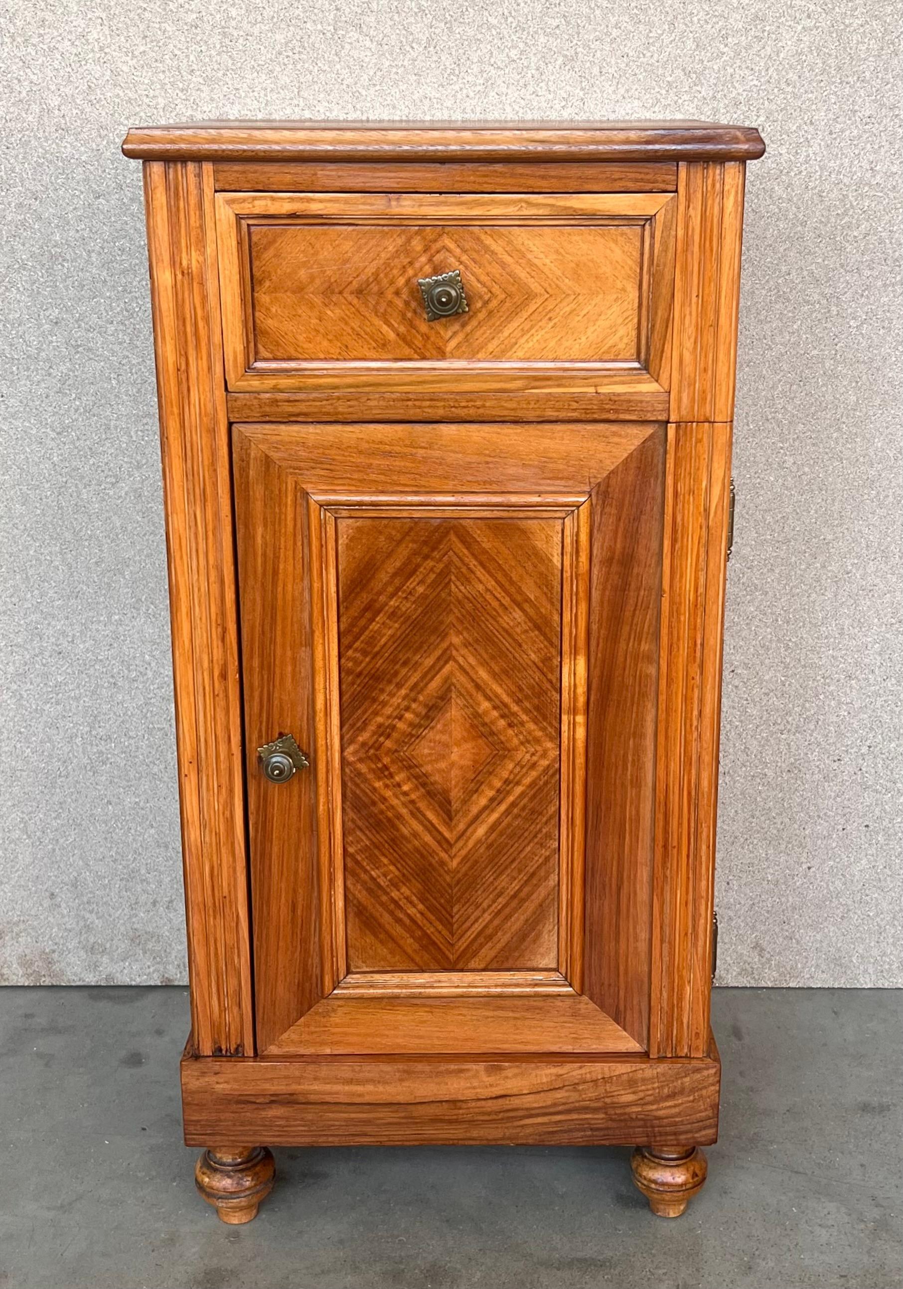 European 20th Century Pair of Biedermeier Nightstands with One Drawer & Door For Sale