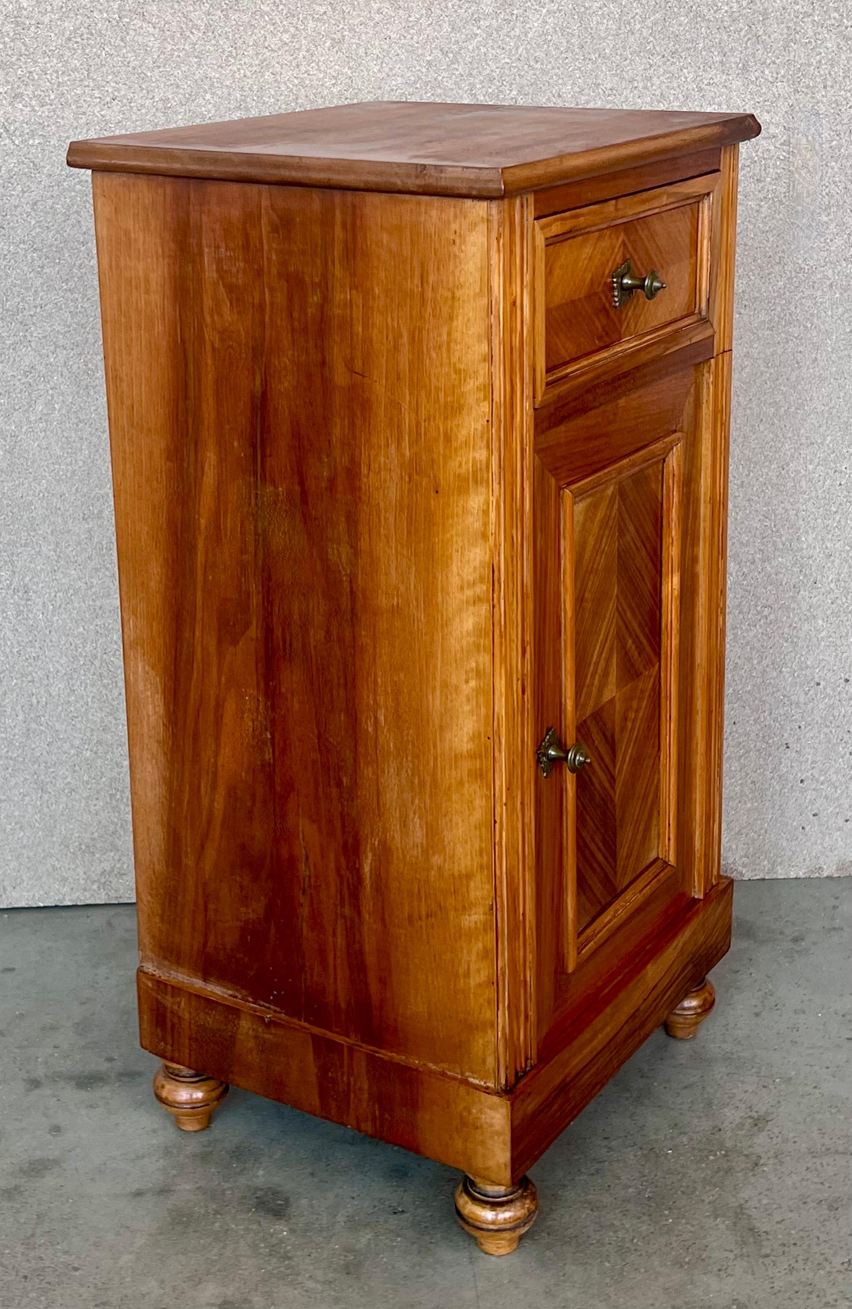 Marble 20th Century Pair of Biedermeier Nightstands with One Drawer & Door For Sale
