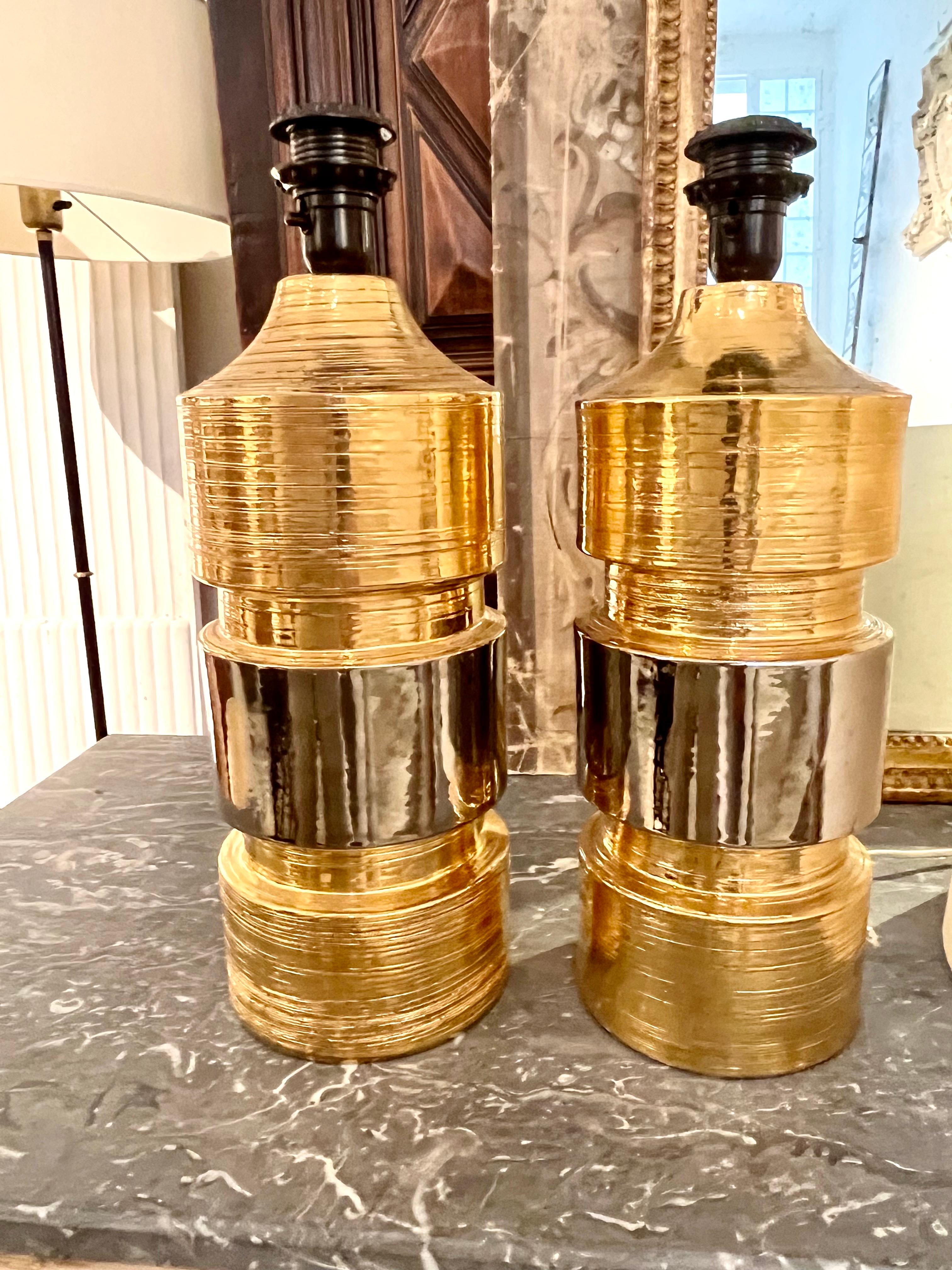 Paire de lampes de table Bitossi du 20e siècle pour Bergboms Golden  Céramiques émaillées. en vente 7