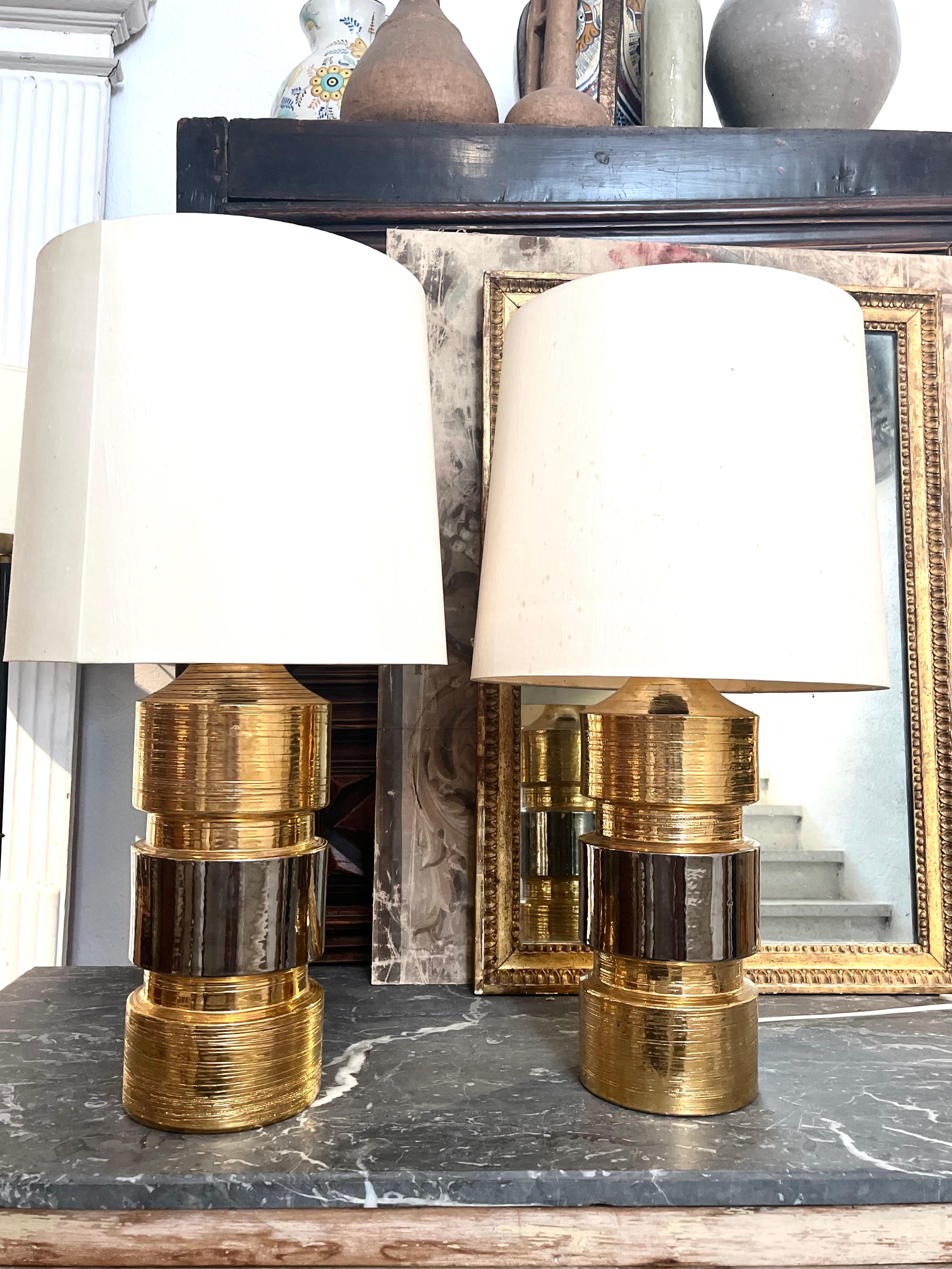 Doré Paire de lampes de table Bitossi du 20e siècle pour Bergboms Golden  Céramiques émaillées. en vente