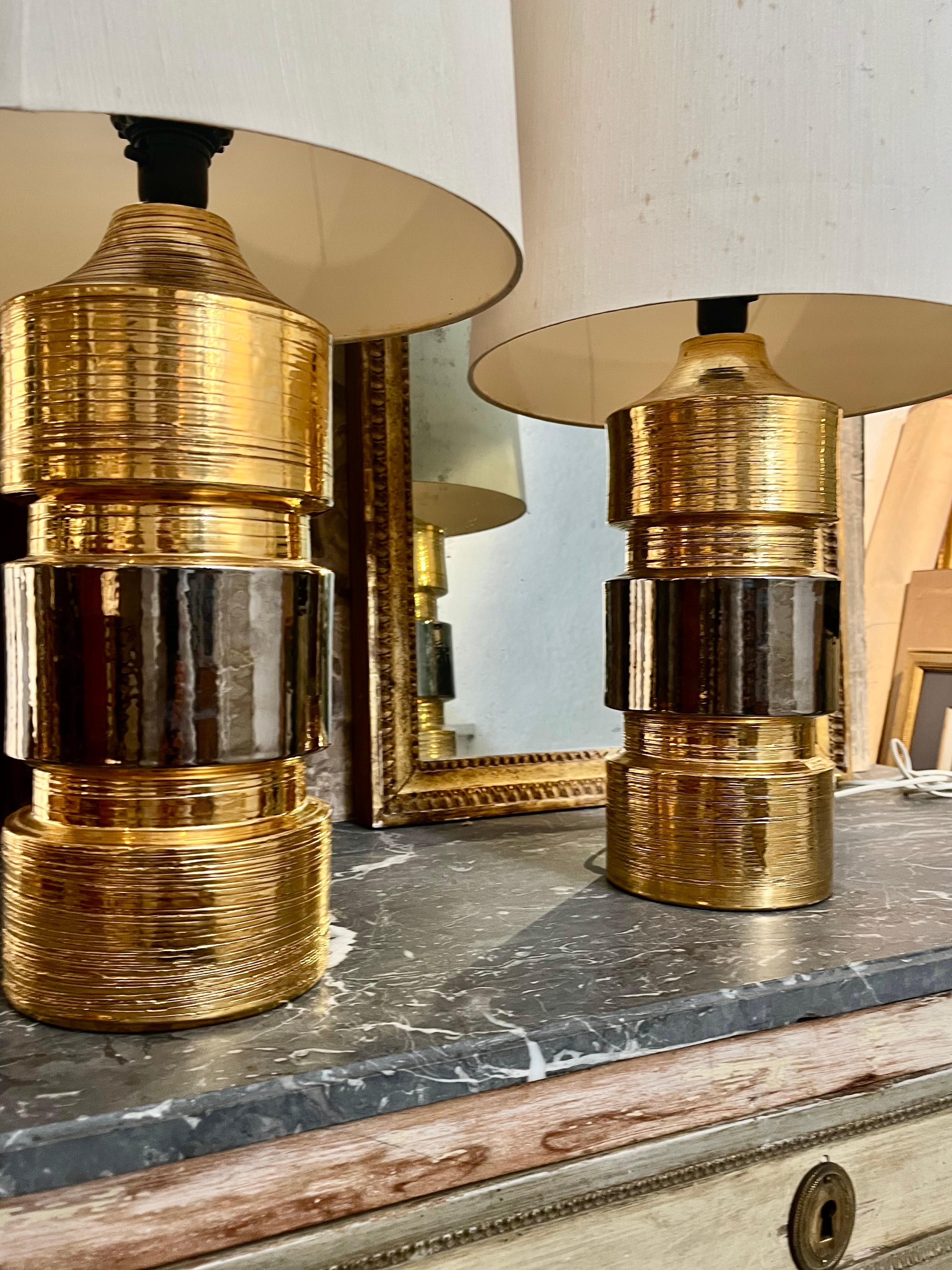 20ième siècle Paire de lampes de table Bitossi du 20e siècle pour Bergboms Golden  Céramiques émaillées. en vente