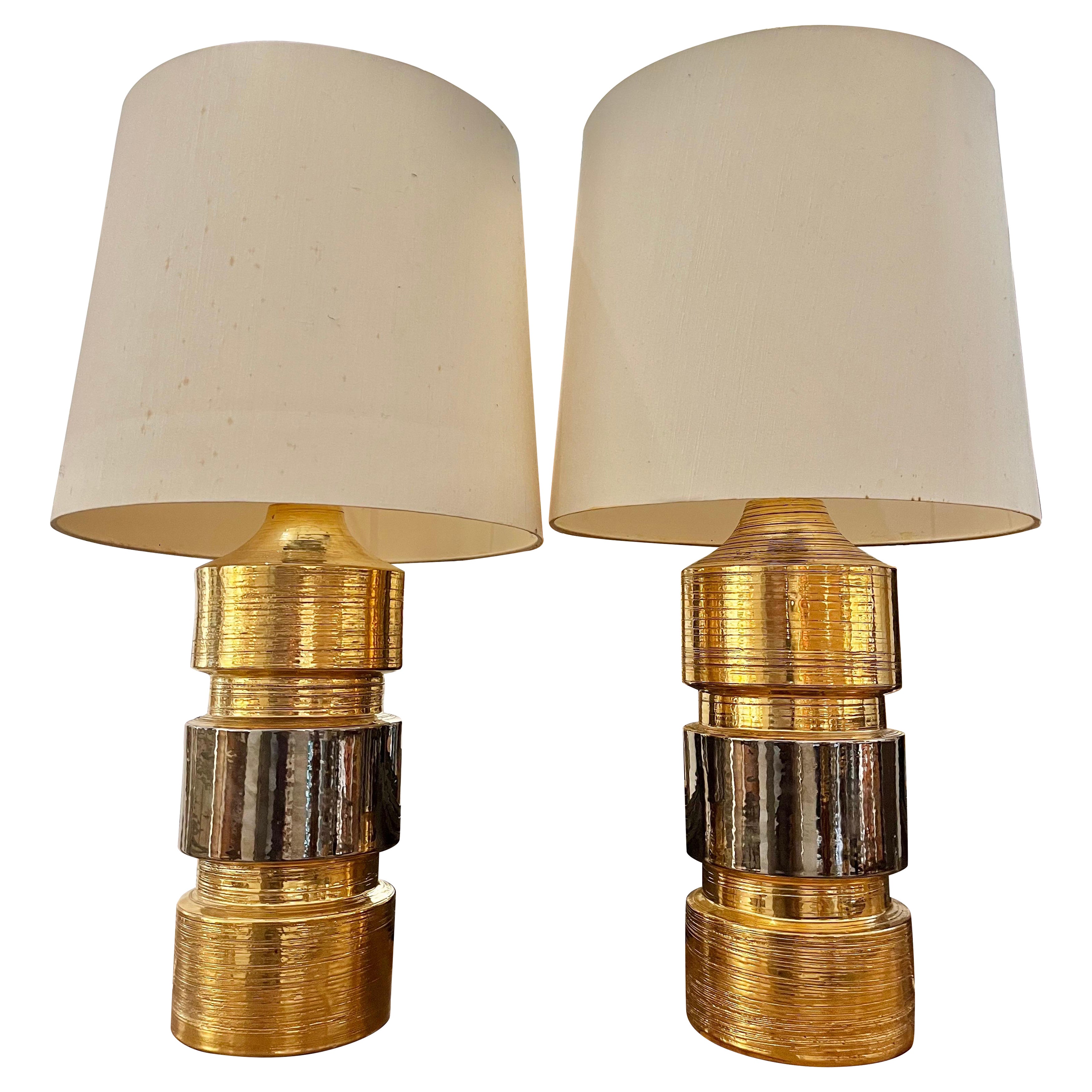 Paire de lampes de table Bitossi du 20e siècle pour Bergboms Golden  Céramiques émaillées.