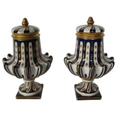 20th Century Pair of Blue and White German Vases with Lids