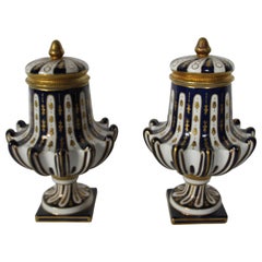 20th Century Pair of Blue and White German Vases with Lids