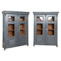 Coppia di librerie in pino dipinte di blu del XX secolo