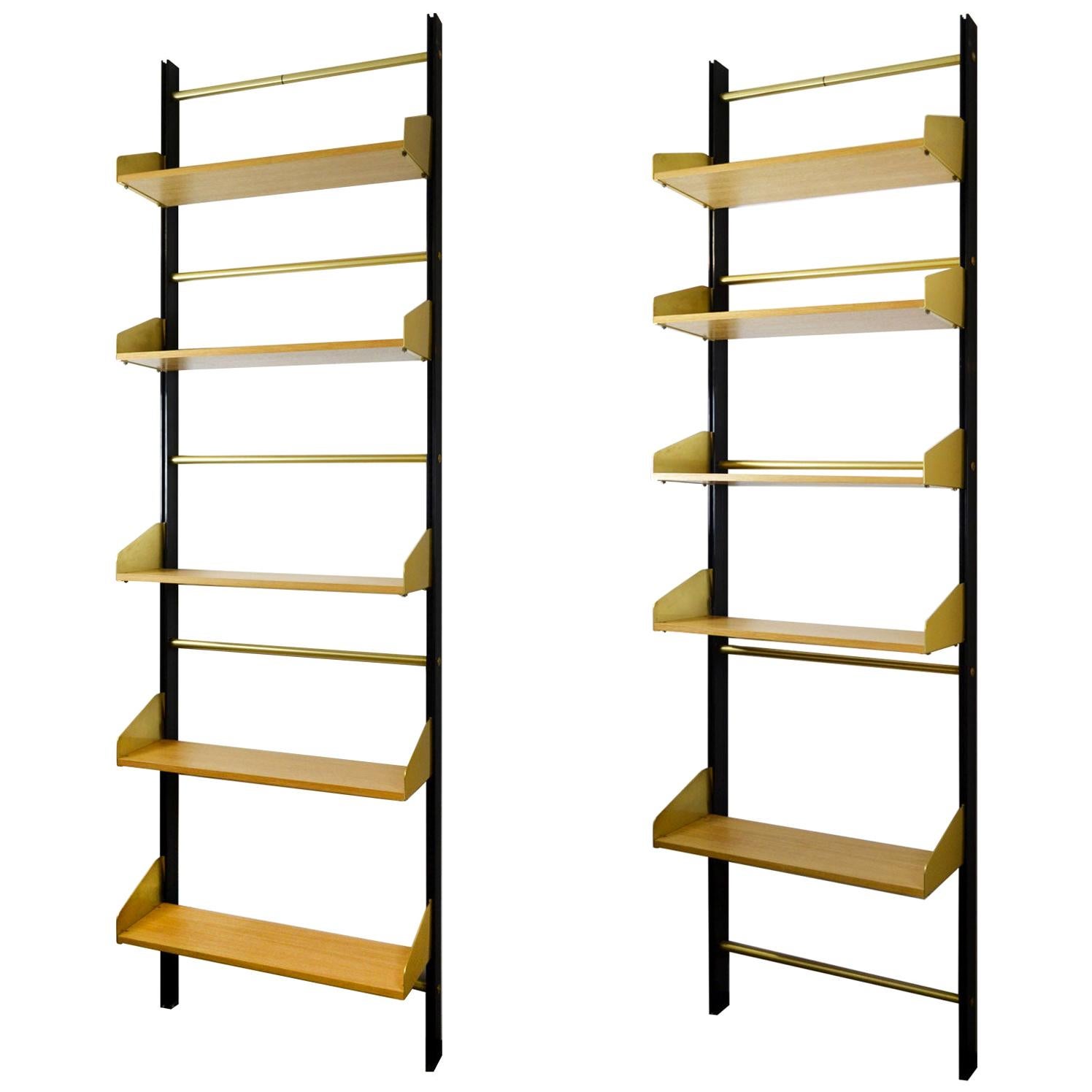 20th Century Pair of Bookcase Feal with Adjustable Shelves in Wood and Aluminium