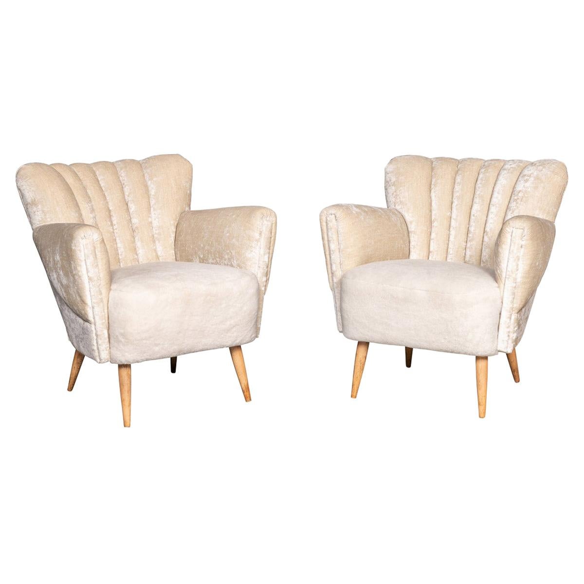 20th Century Pair of Boudoir Shell-Back Chairs, c.1950