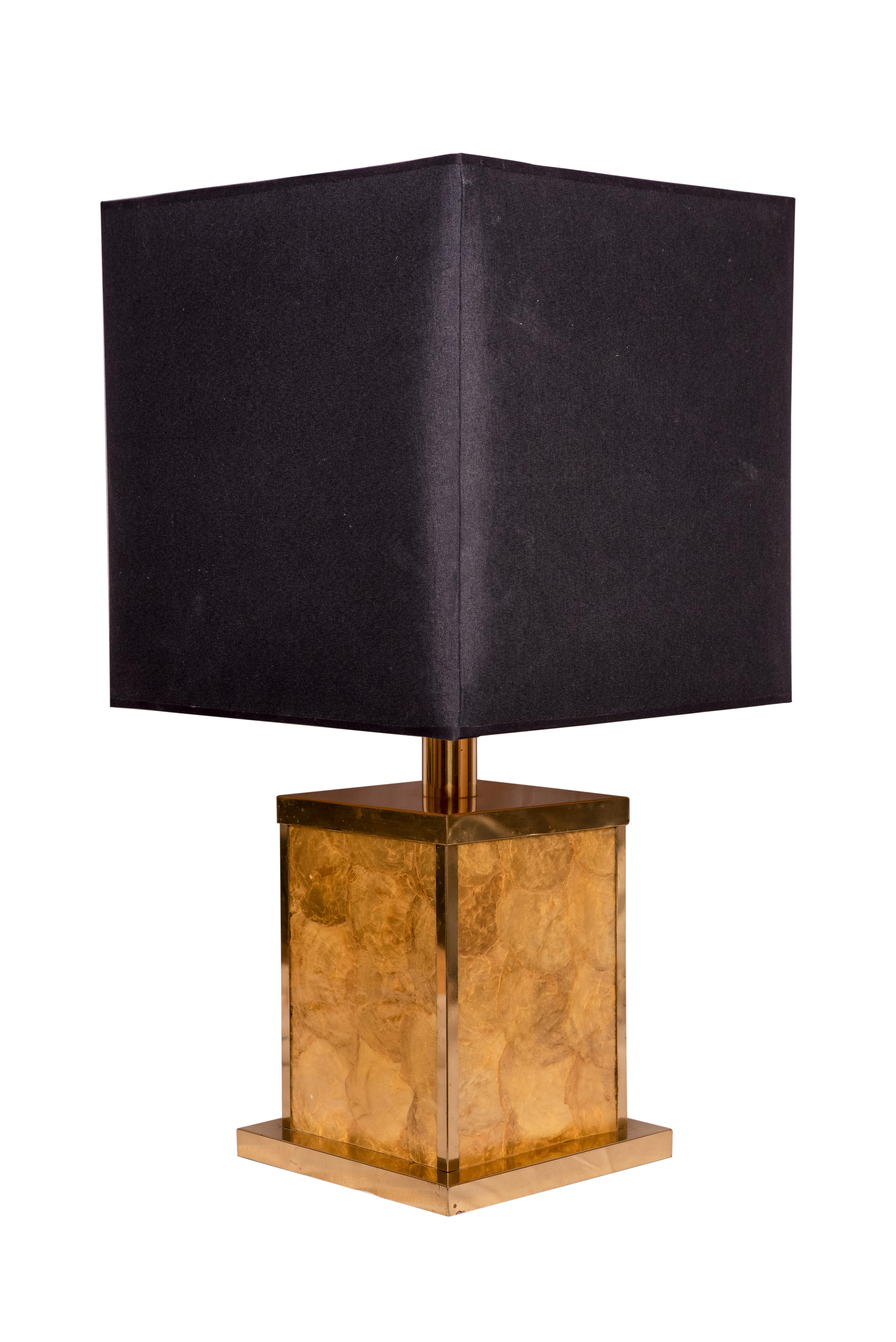 French 20th Century Pair of Brass and Capiz Shell Table Lamps