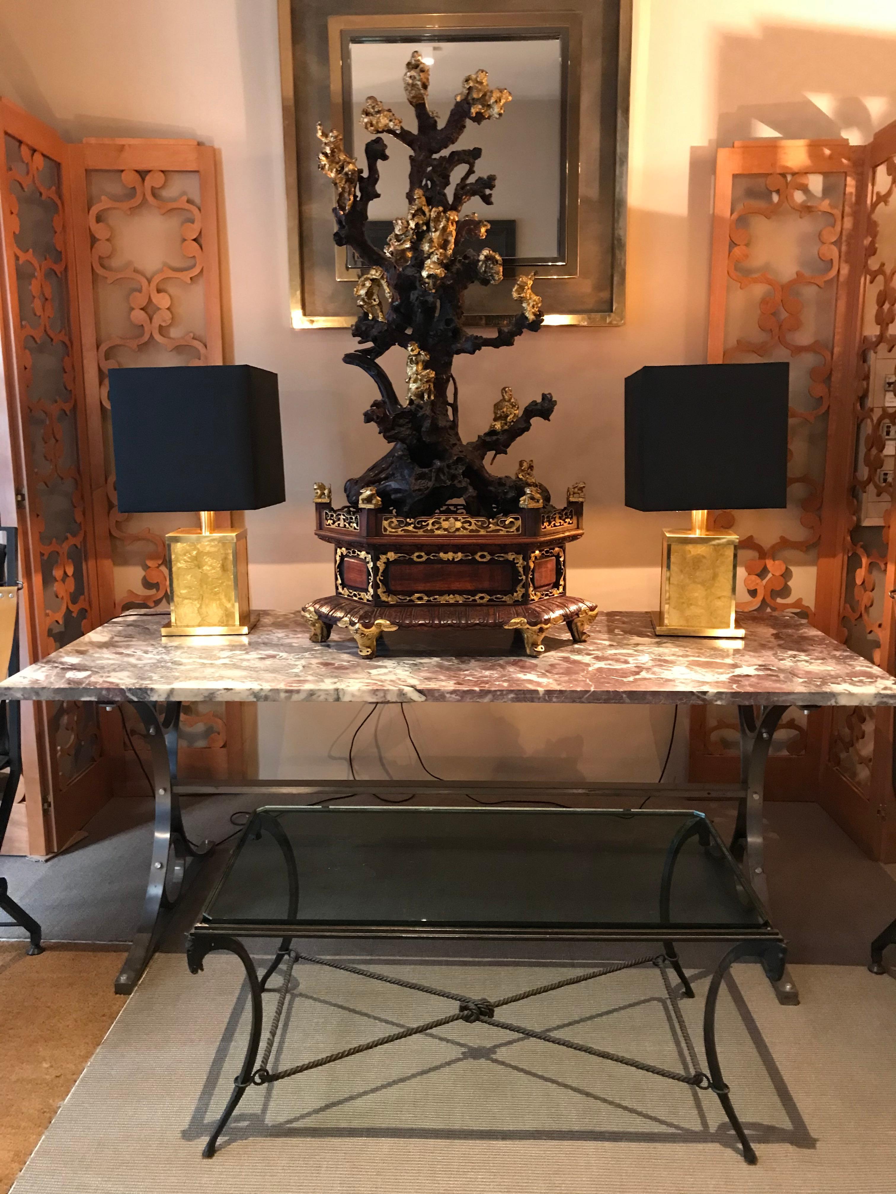 20th Century Pair of Brass and Capiz Shell Table Lamps 3