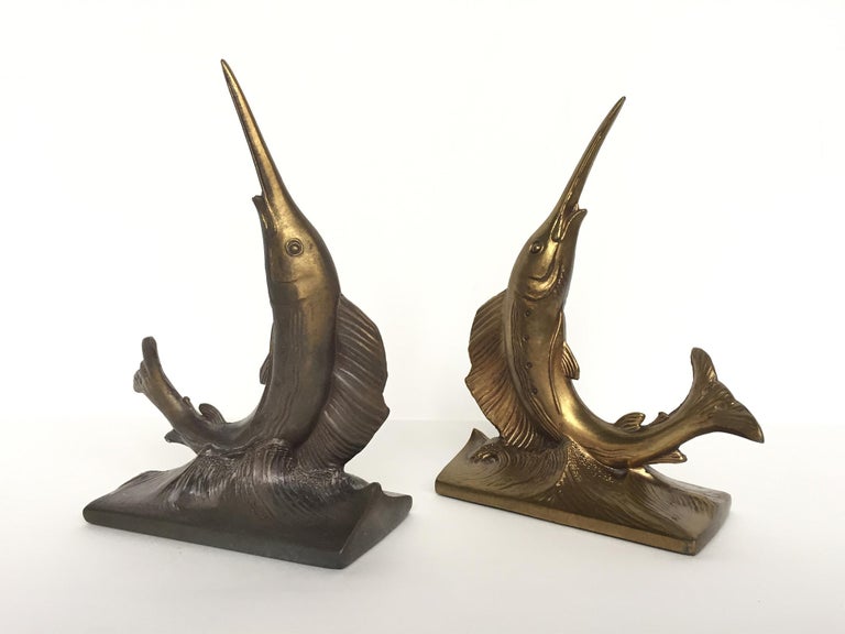 20th Century Pair of Brass Swordfish Bookends at 1stDibs