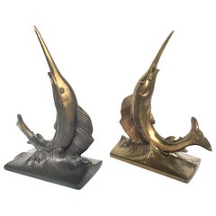 Vintage 20th Century Pair of Brass Swordfish Bookends