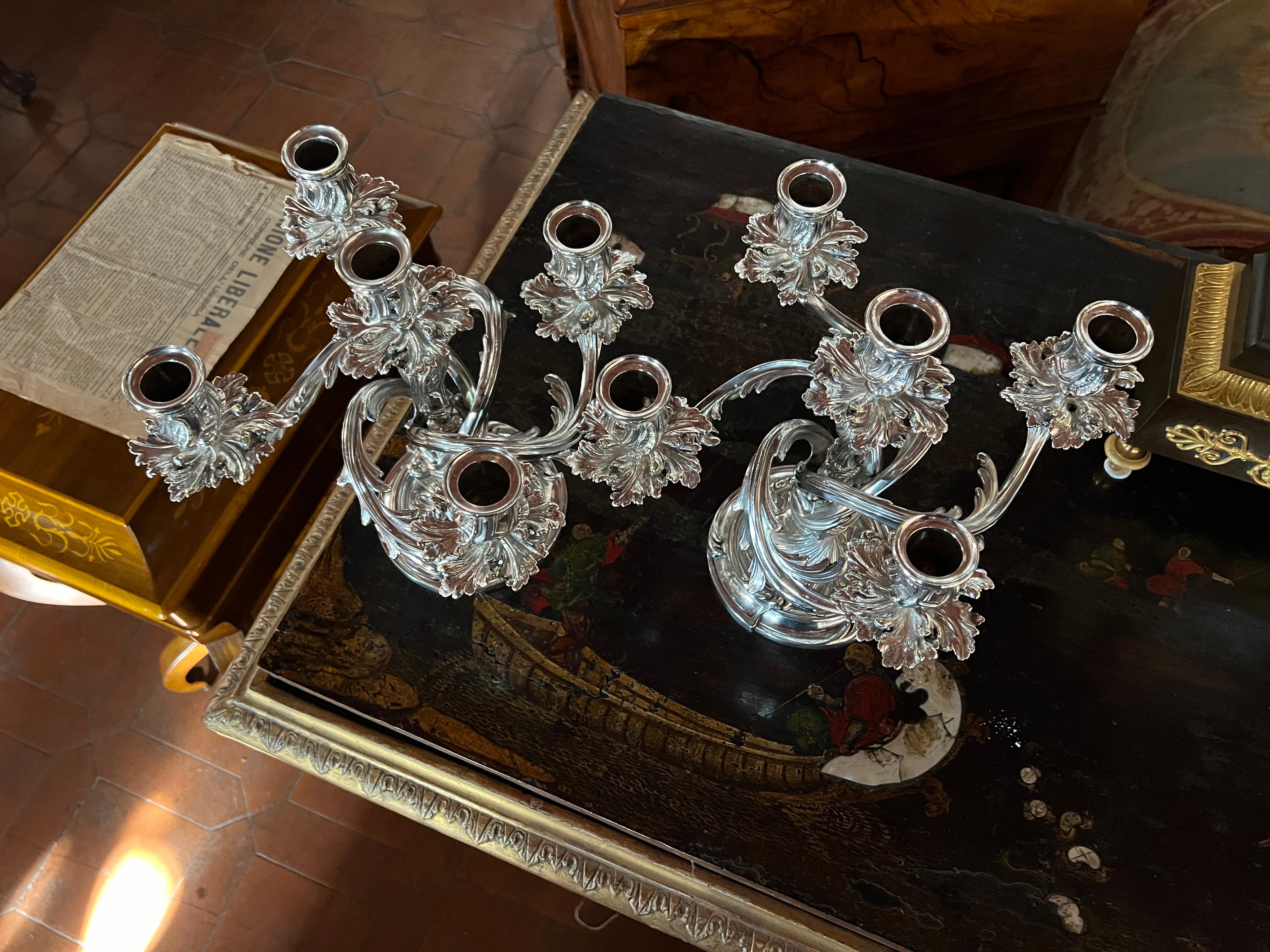 French 20th Century Pair of Bronze Silvered Candelabras Signed Christofle For Sale