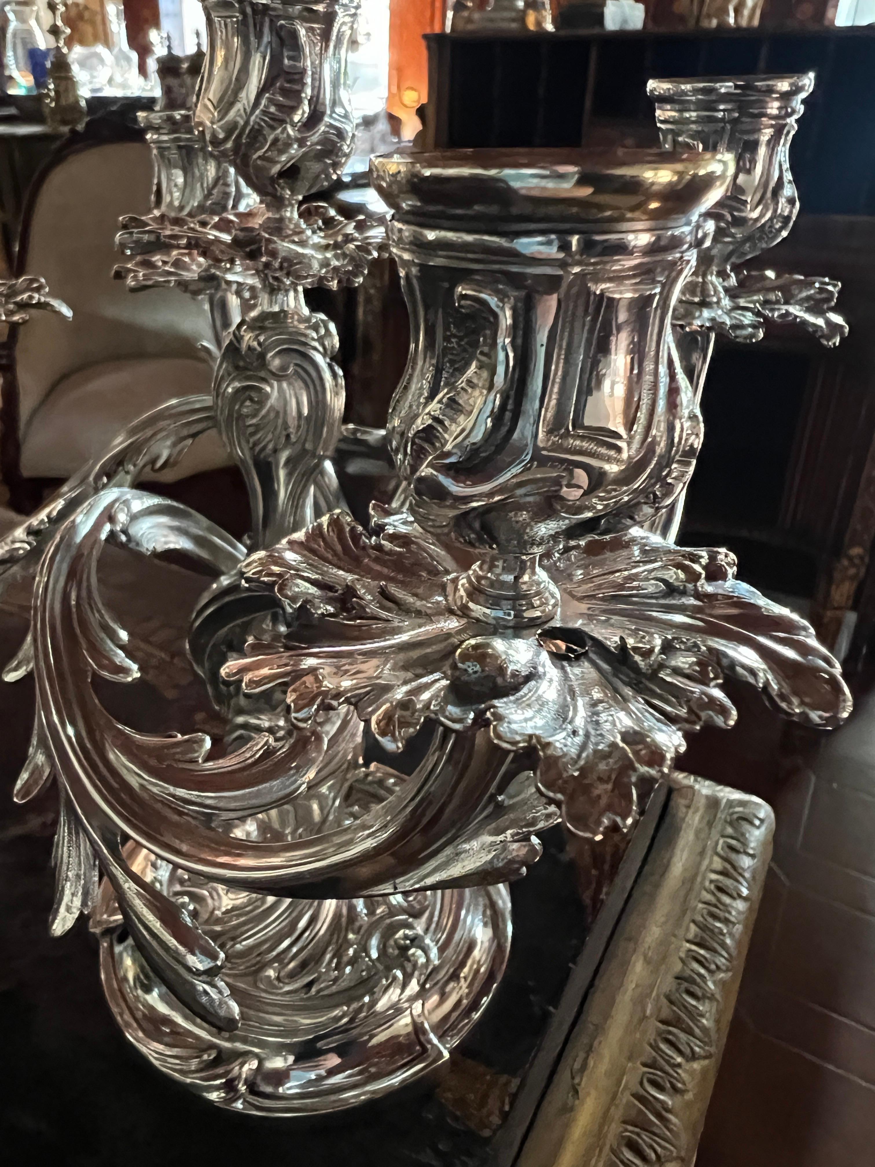 Silver Plate 20th Century Pair of Bronze Silvered Candelabras Signed Christofle For Sale