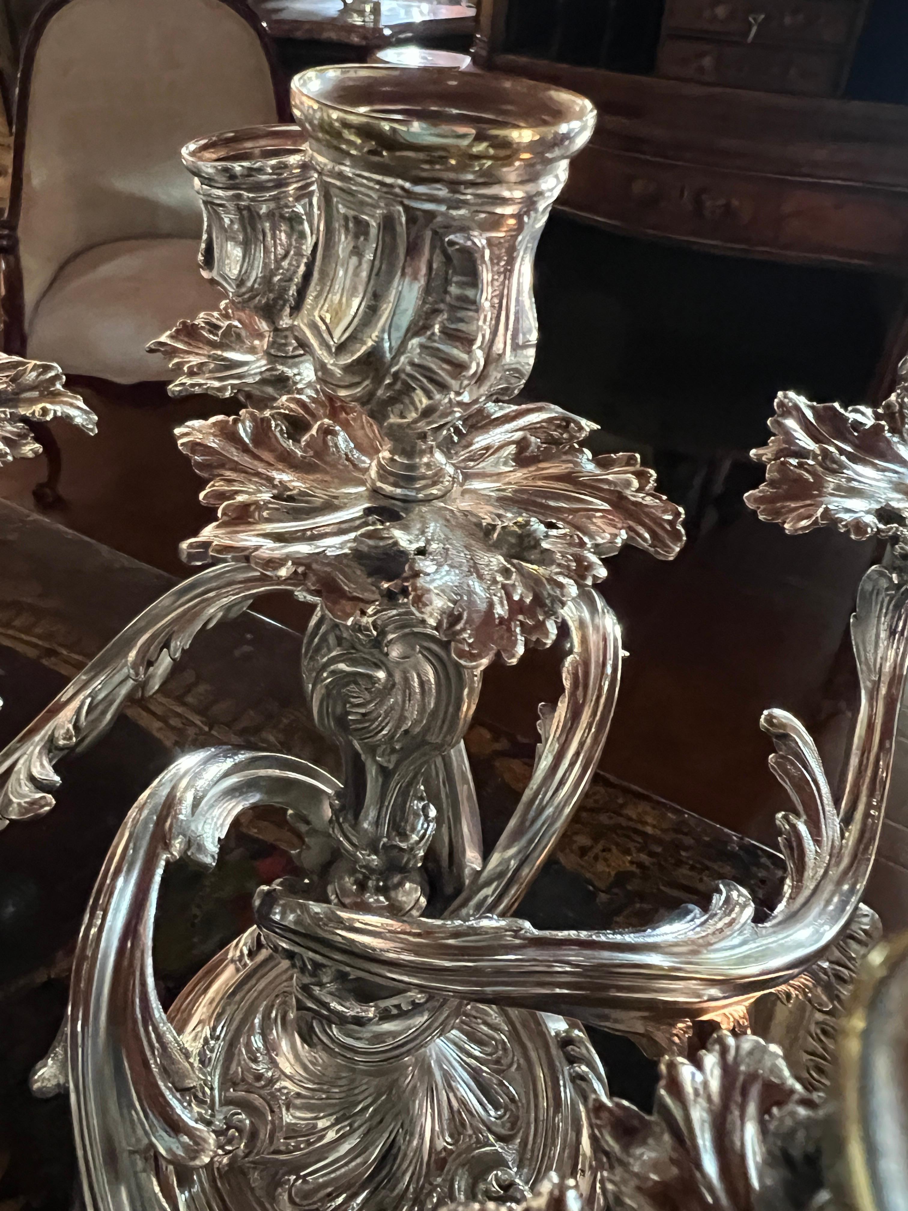 20th Century Pair of Bronze Silvered Candelabras Signed Christofle For Sale 1