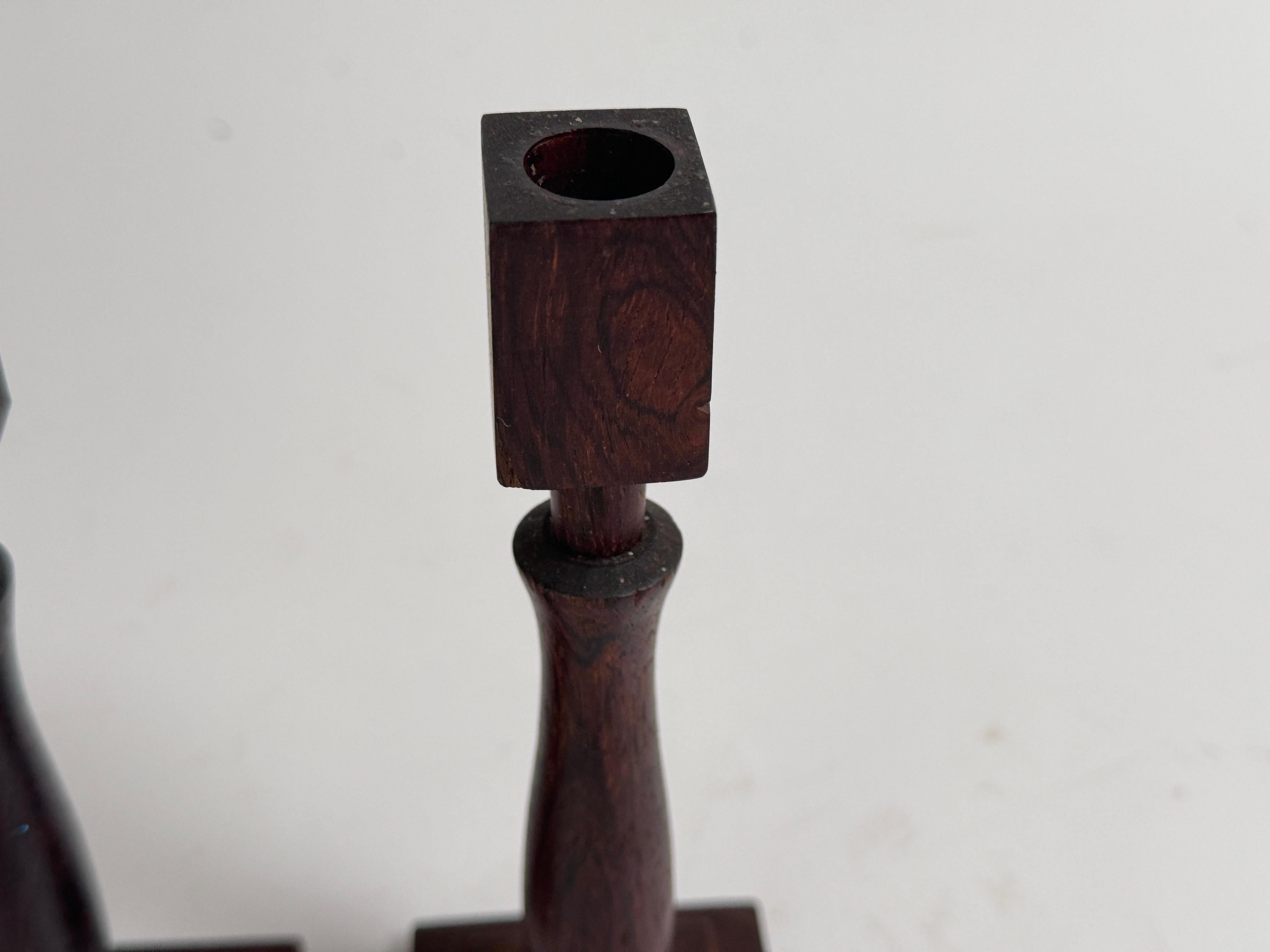 Swedish 20th Century, Pair of Candleholders, Carved Scandinavian Brown color For Sale
