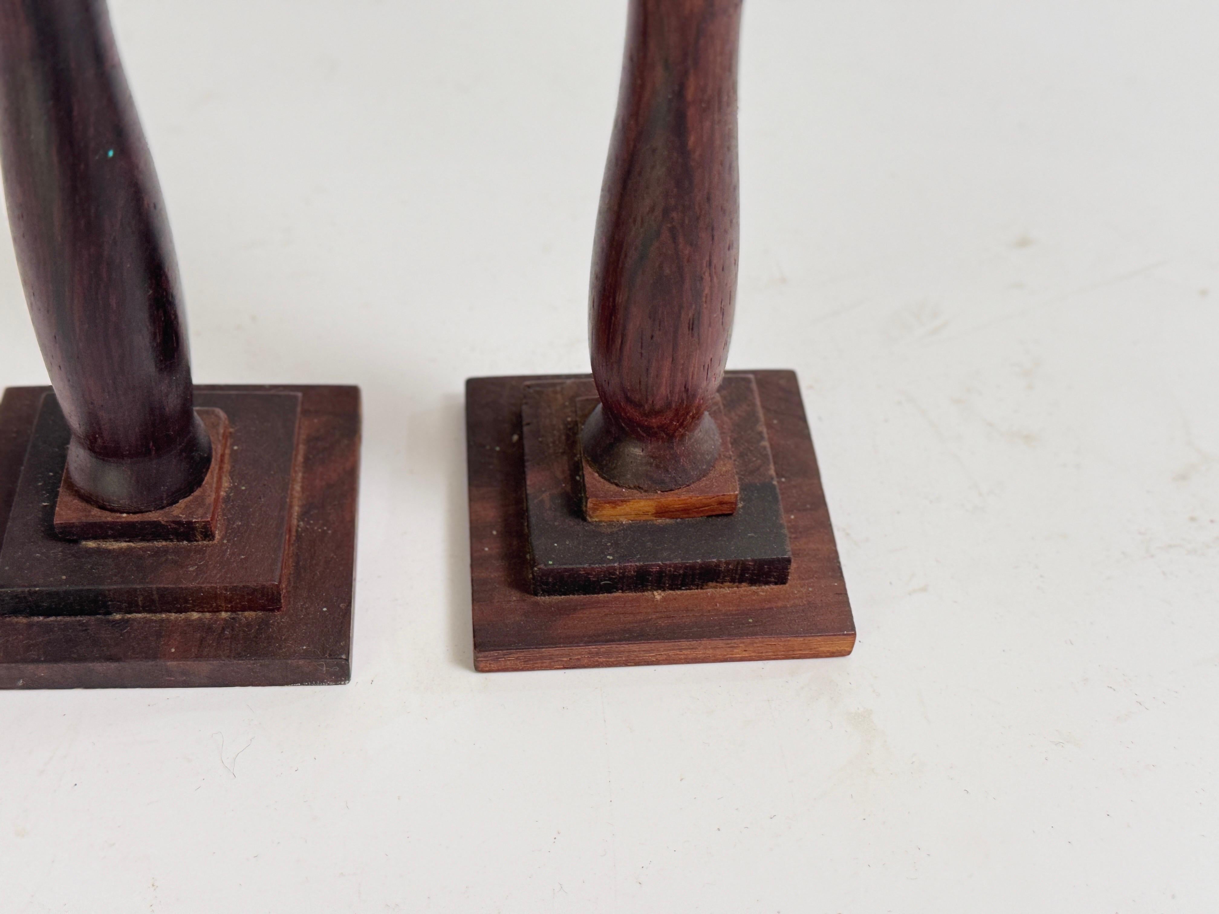 20th Century, Pair of Candleholders, Carved Scandinavian Brown color In Good Condition For Sale In Auribeau sur Siagne, FR