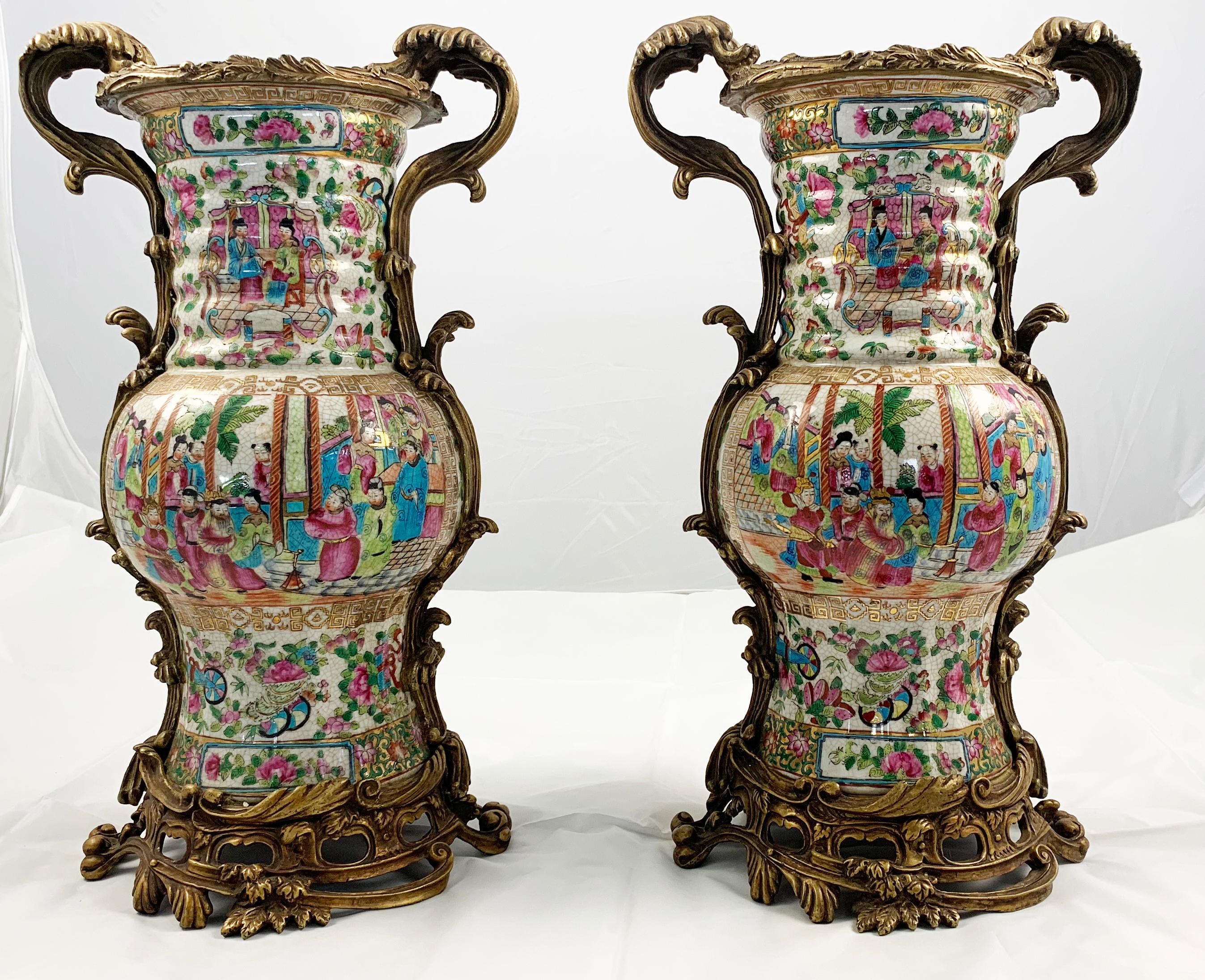 20th Century Pair of Cantonese Ormolu Mounted Vases For Sale 2