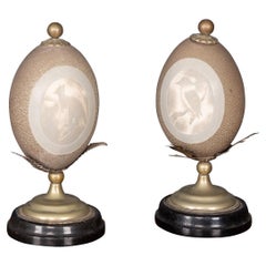 Vintage 20th Century Pair of Carved Emu Eggs, Australia, circa 1900