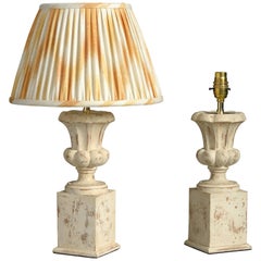 20th Century Pair of Carved Painted Wooden Lamp Bases