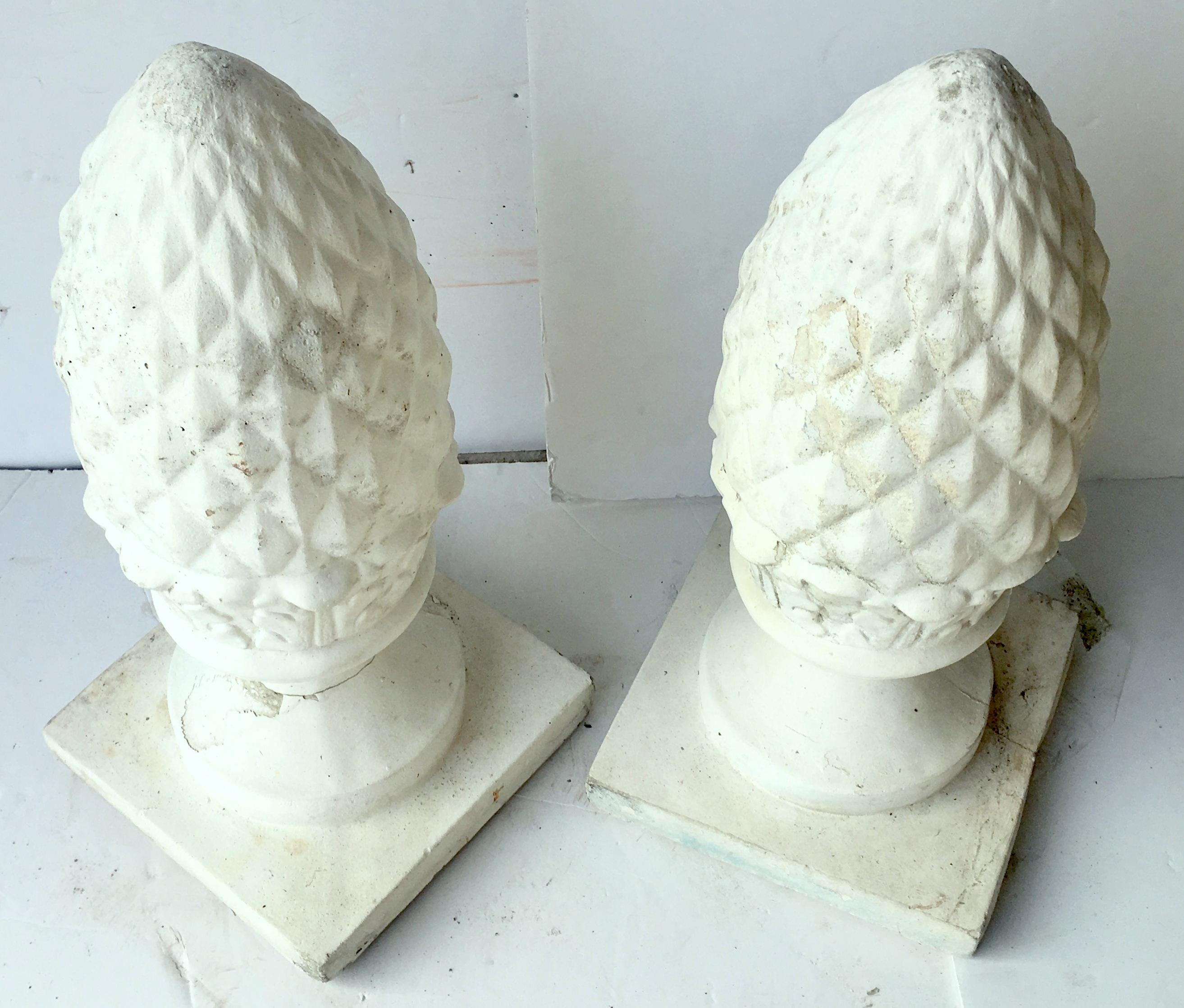 Concrete 20th Century Pair Of Cast Stone Cone Finial Sculptures For Sale
