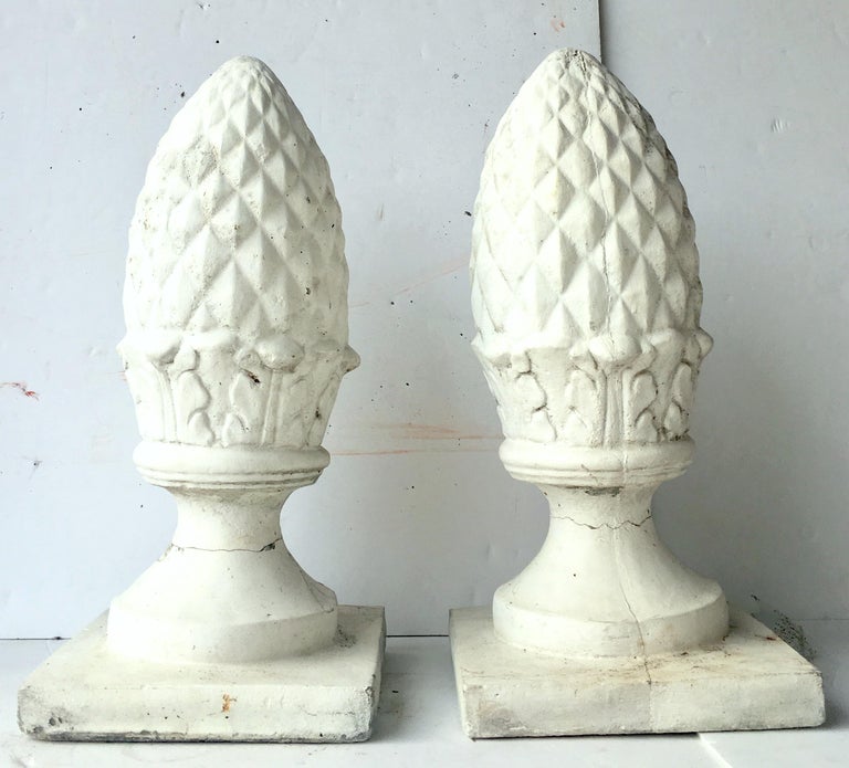 20th Century Pair of Cast Stone Sculptural Cone Form Finial Sculptures