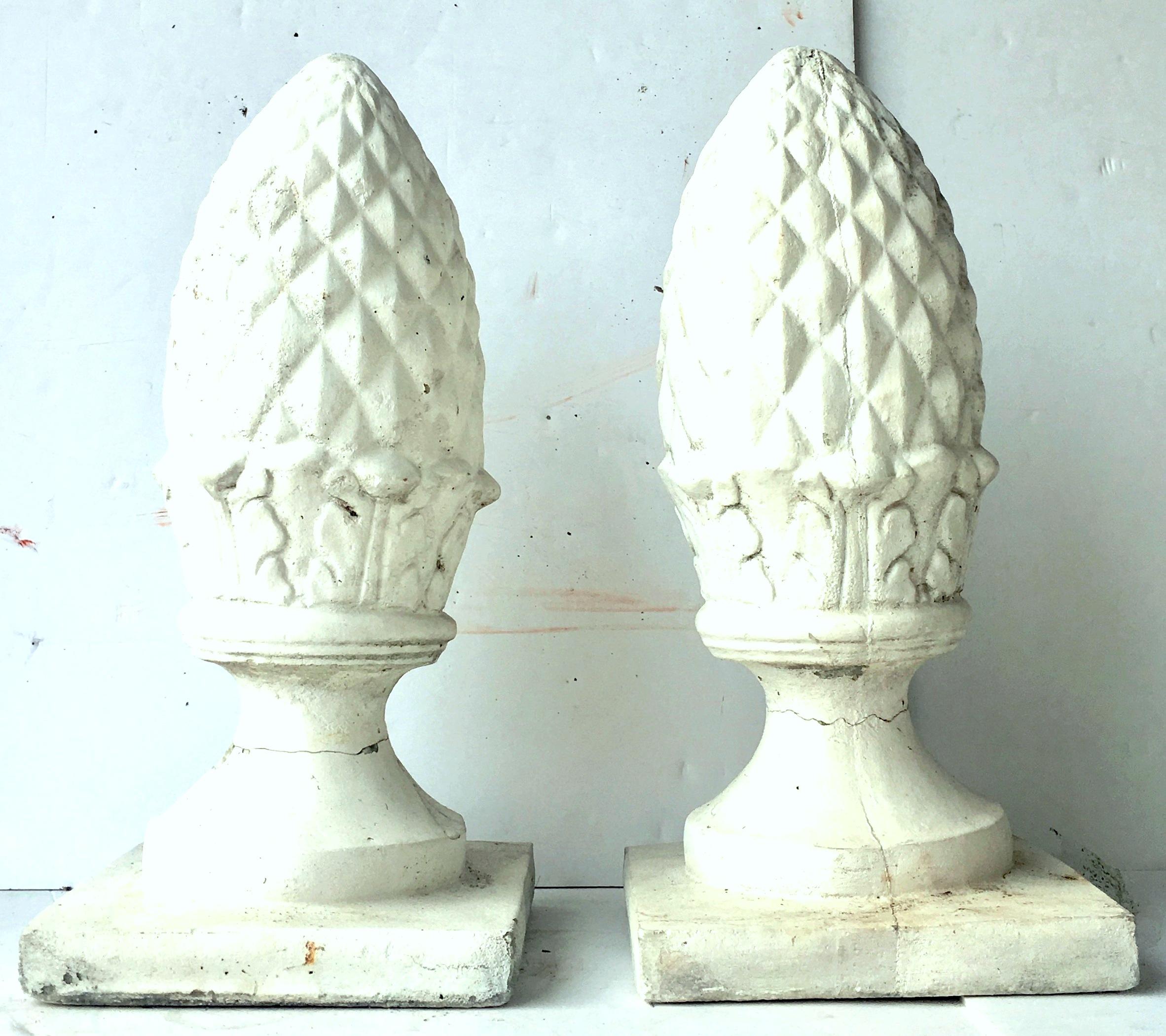 20th Century Pair of Cast Stone Sculptural Cone Form Finial Sculptures ...