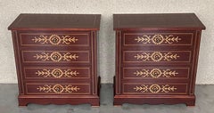 20th Century Pair of Catalan, Spanish Nightstands with Drawers & Low Open Shelf