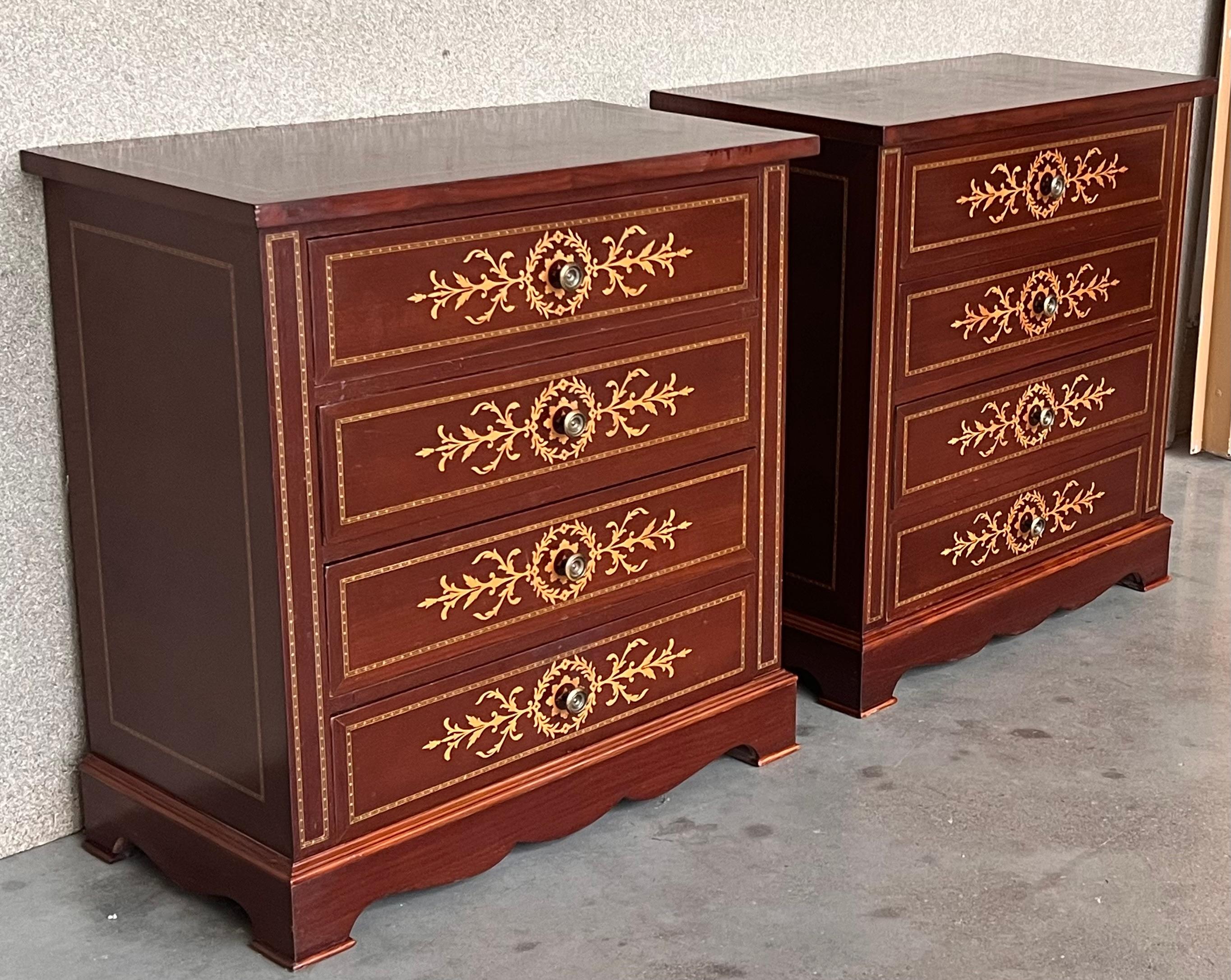 20th Century Pair of Catalan, Spanish Nightstands with Drawers & Low Open Shelf In Good Condition For Sale In Miami, FL