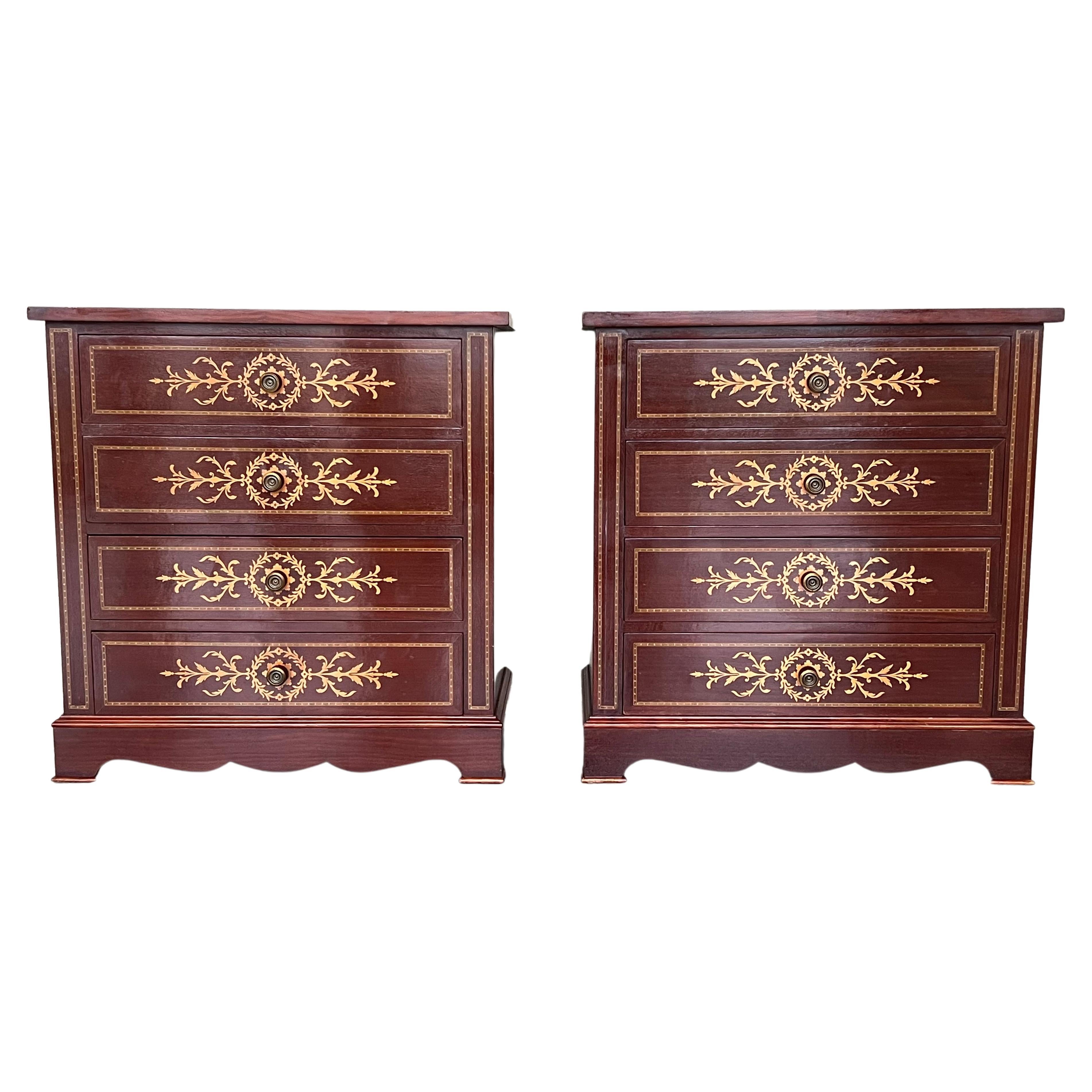 20th Century Pair of Catalan, Spanish Nightstands with Drawers & Low Open Shelf For Sale