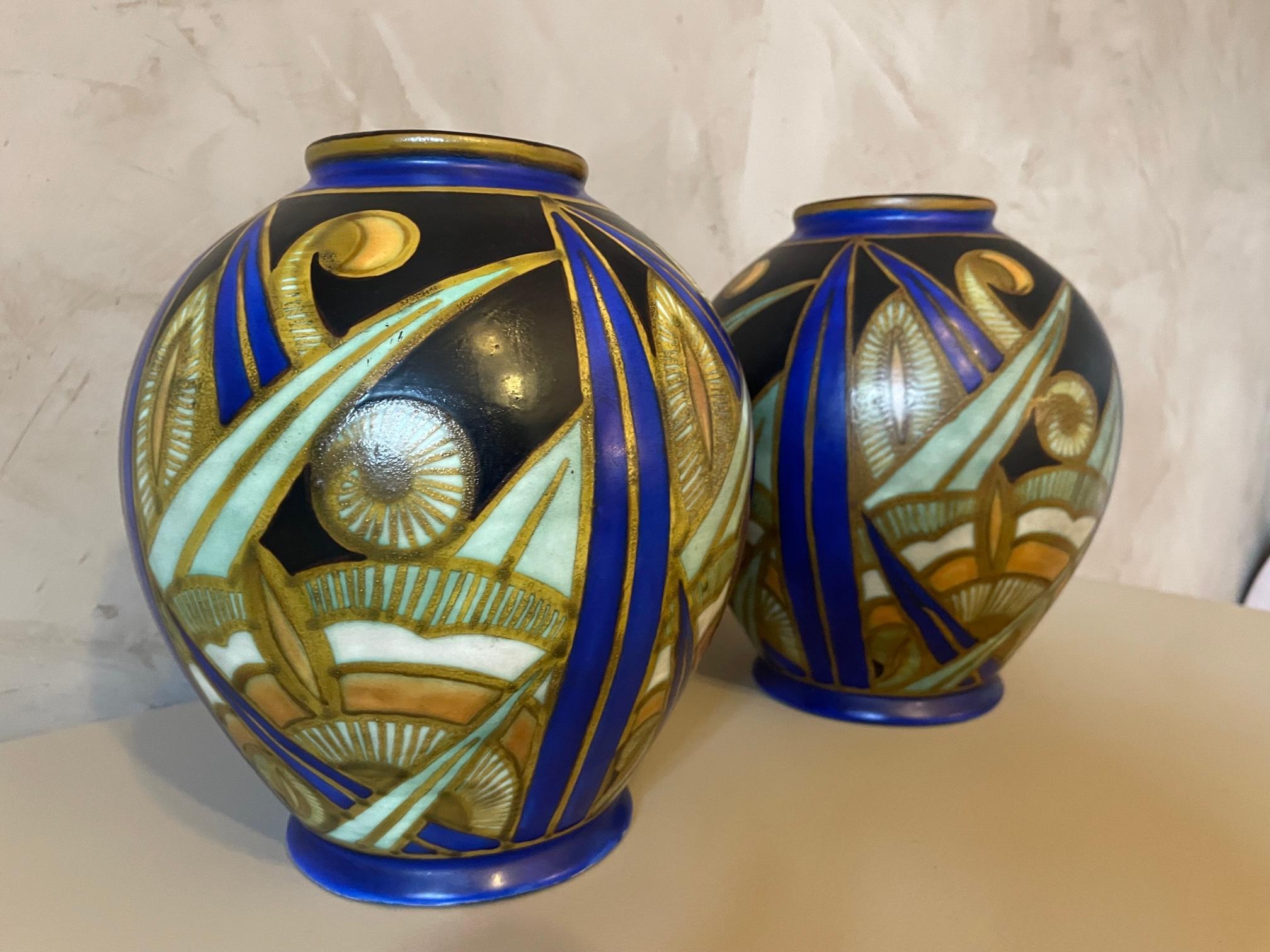 Milieu du XXe siècle 20e siècle Paire de vases Bock Keramis en céramique Art déco, années 1930 en vente