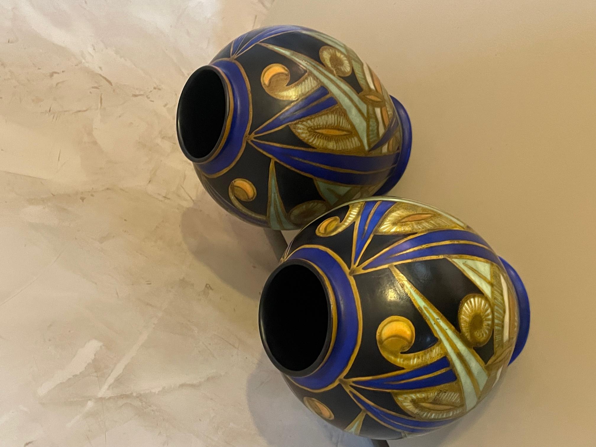 20th Century Pair of Ceramic Art Deco Bock Keramis Vases, 1930s For Sale 1
