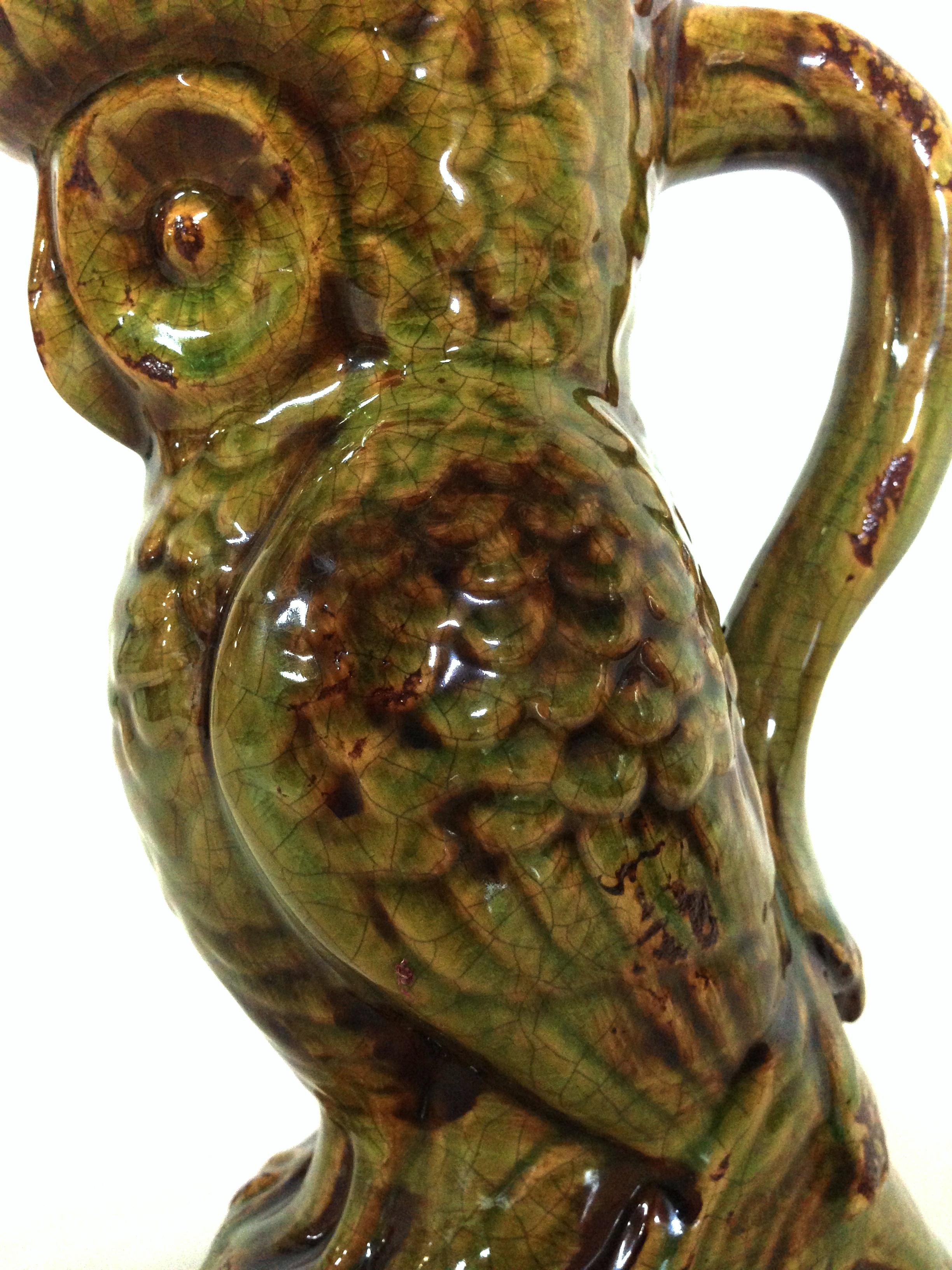 20th Century Pair of Ceramic Glaze Owl Beverage Pitchers For Sale 1