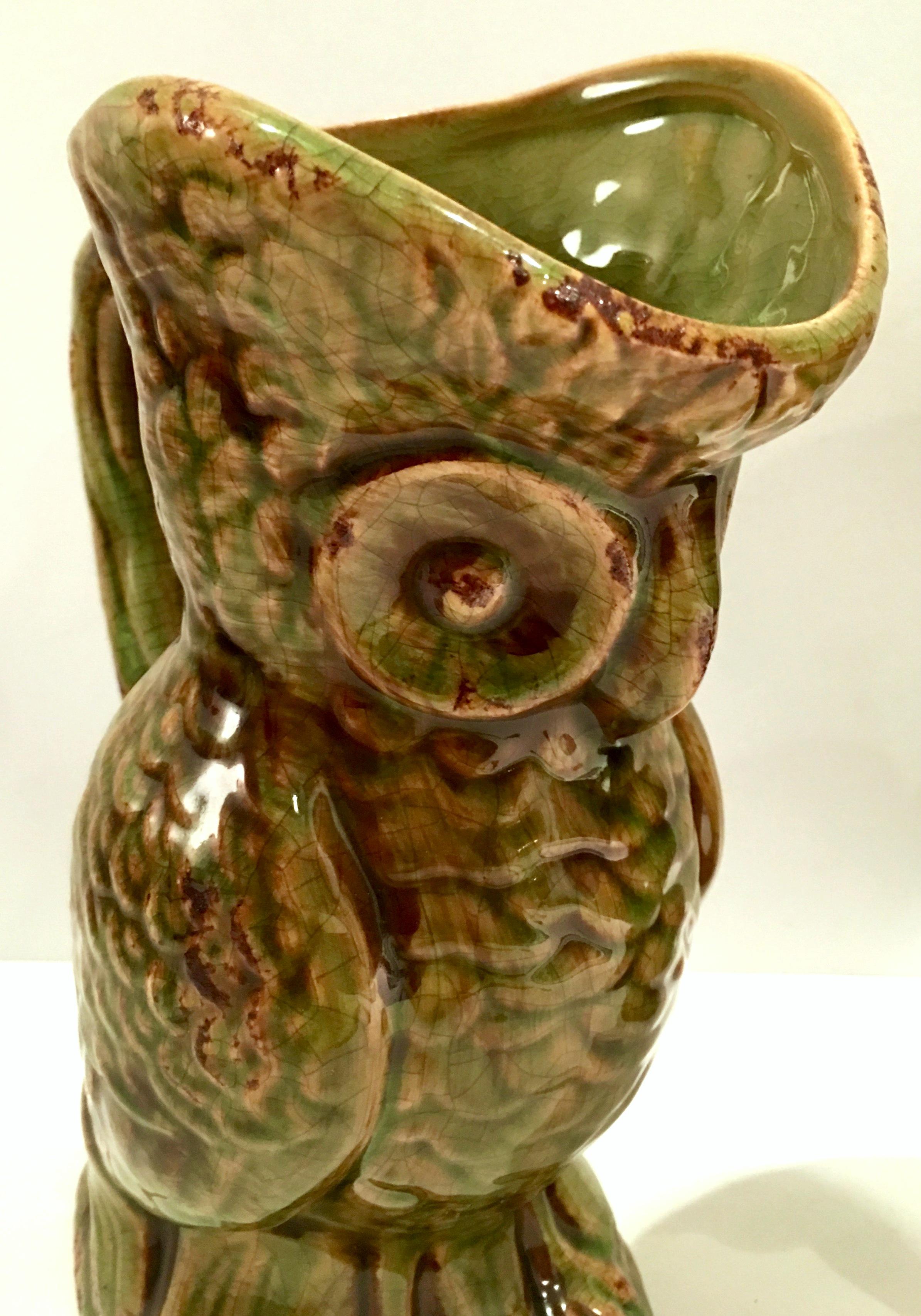 20th Century Pair of Ceramic Glaze Owl Beverage Pitchers For Sale 2