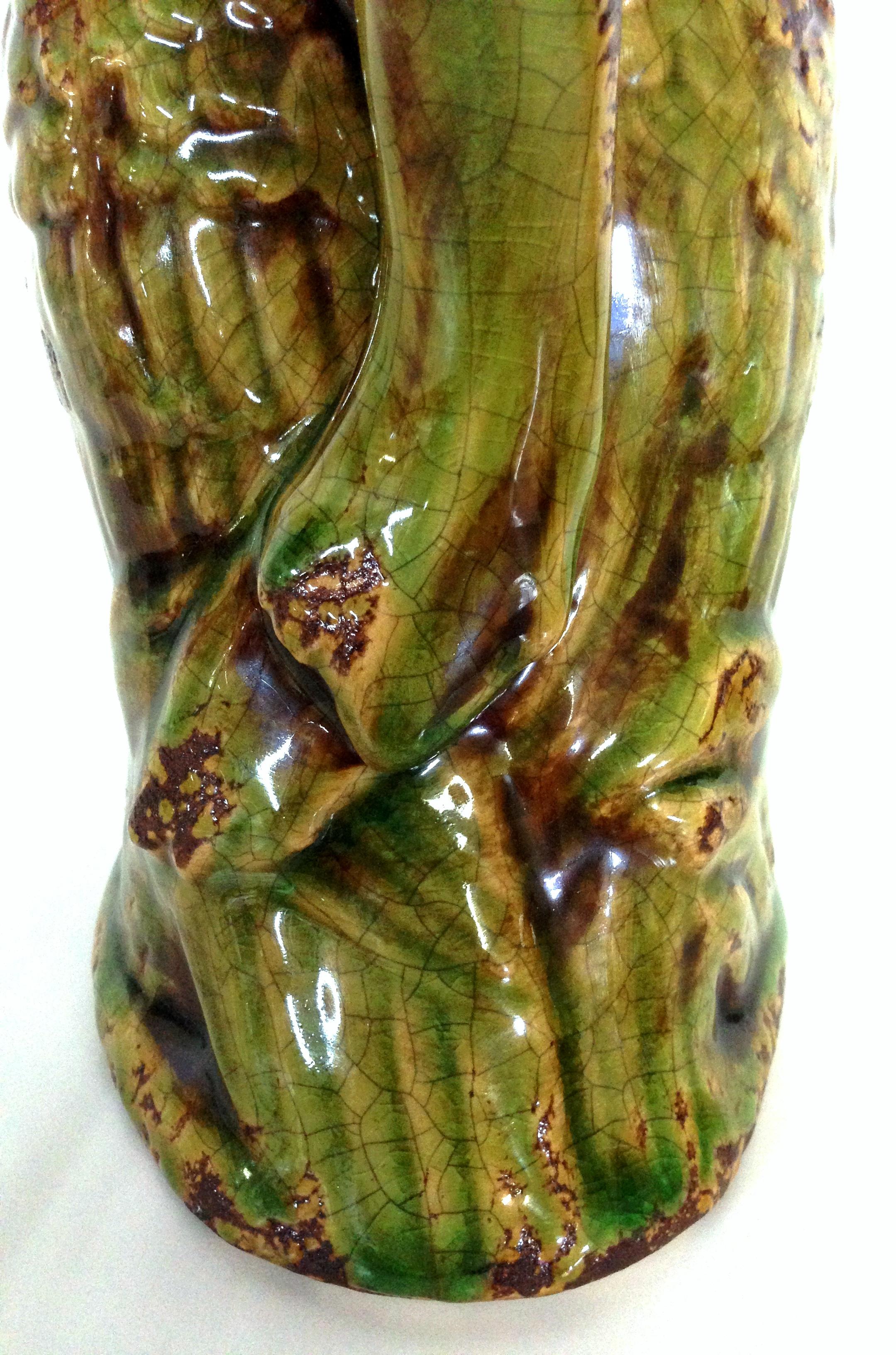 20th Century Pair of Ceramic Glaze Owl Beverage Pitchers For Sale 4