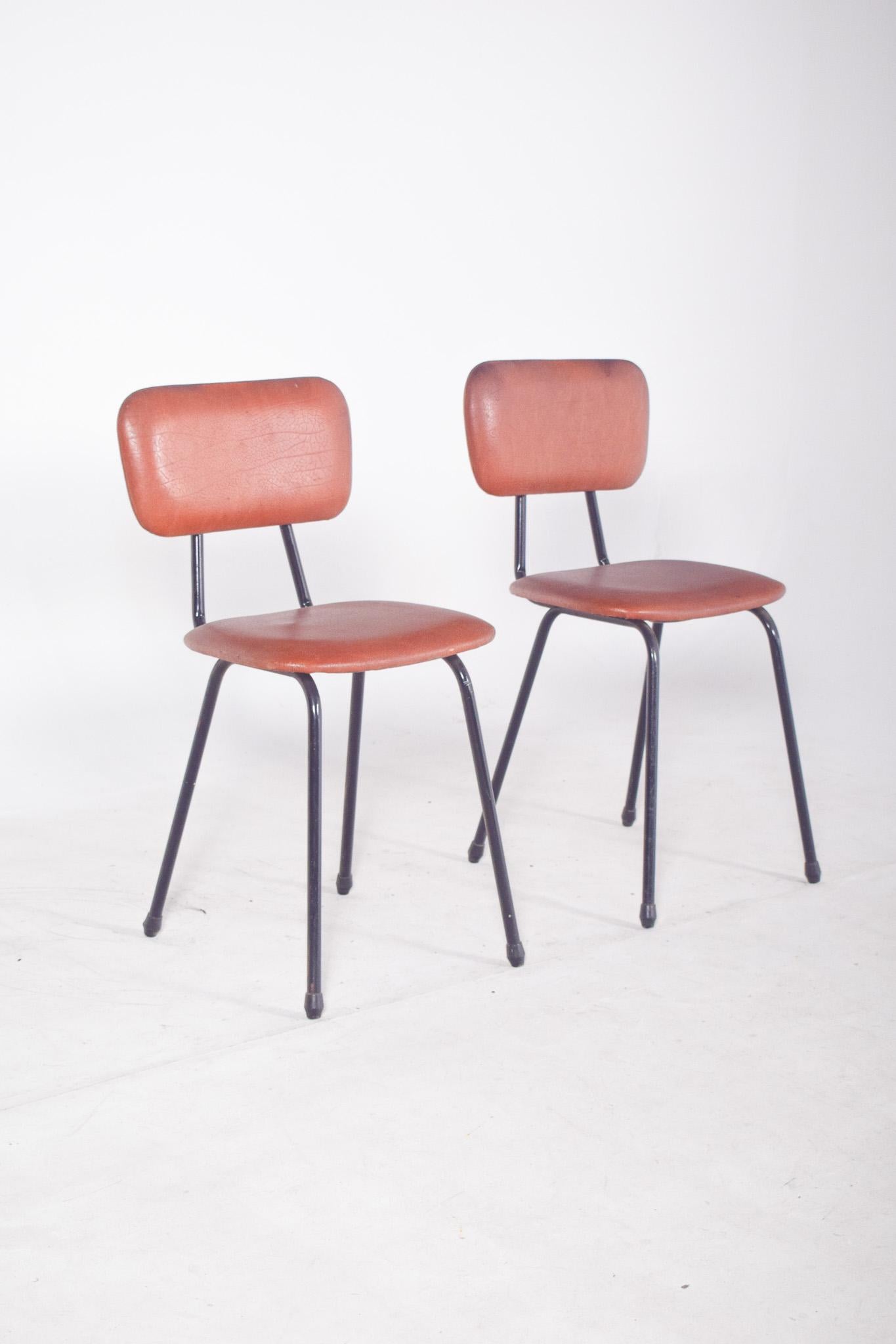 Portuguese 20th Century Pair of Chairs in Red Synthetic Leather For Sale