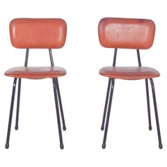 20th Century Pair of Chairs in Red Synthetic Leather