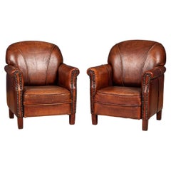 20th Century Pair of Children's Dutch Sheepskin Leather Club Chairs