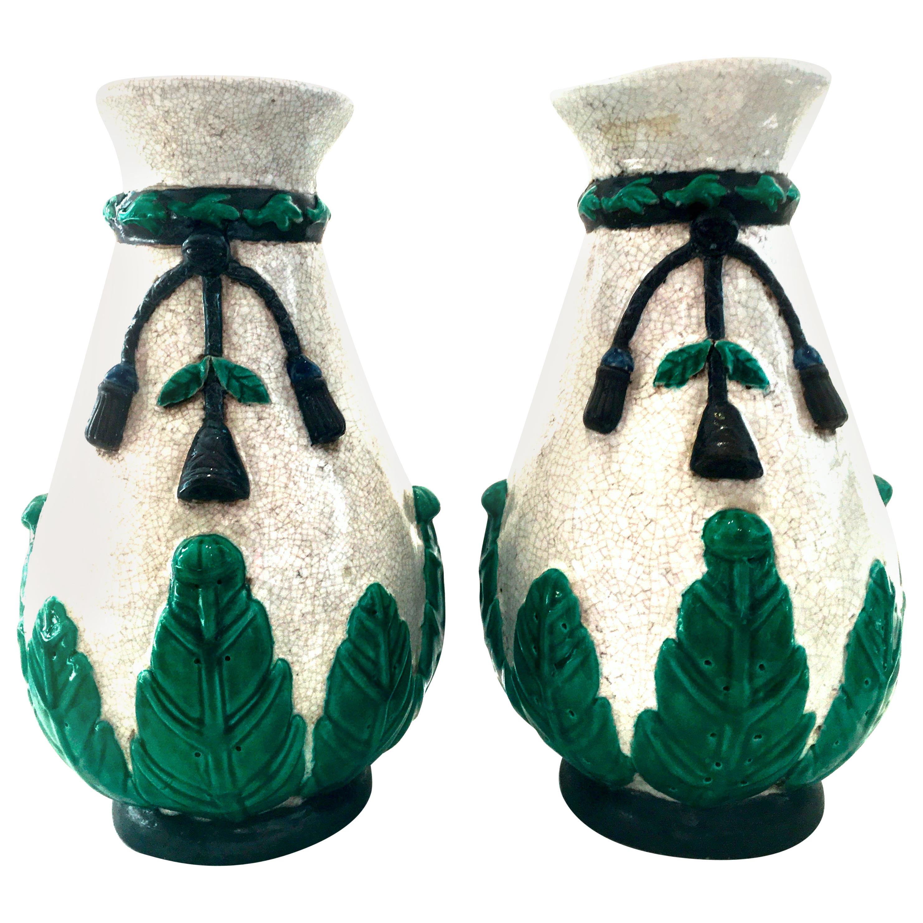 20th Century Pair of Chinese Export Crackle Majolica Style Vases-Signed For Sale