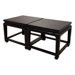 20th Century Pair of Chinese Style Ebonized Side Tables / Coffee Tables