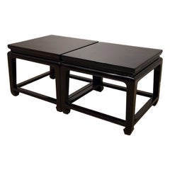  20th Century Pair of Chinese Style Ebonized Side Tables / Coffee Tables