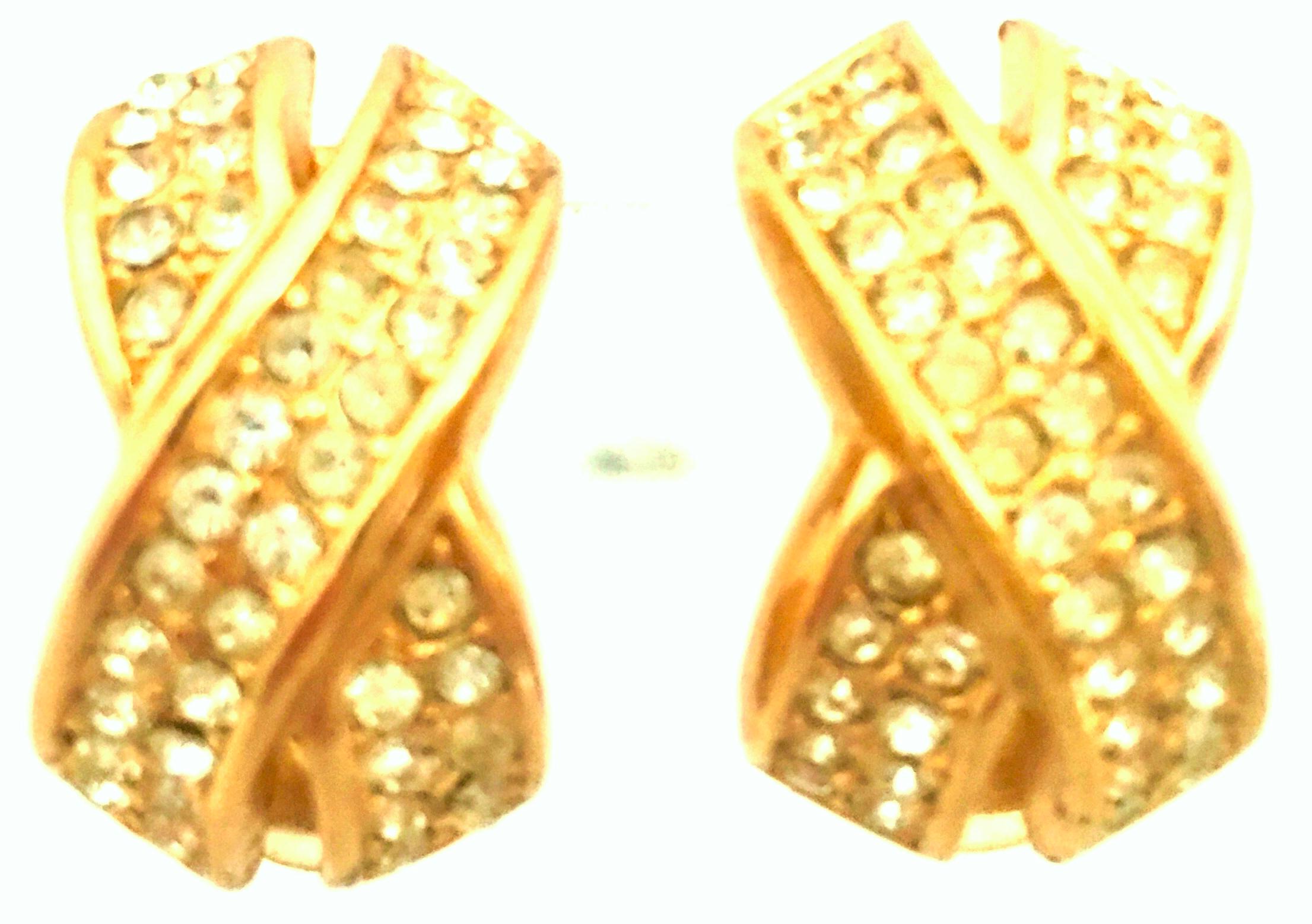20th Century Pair Of Christian Dior Gold Plate & Swarovski Crystal 