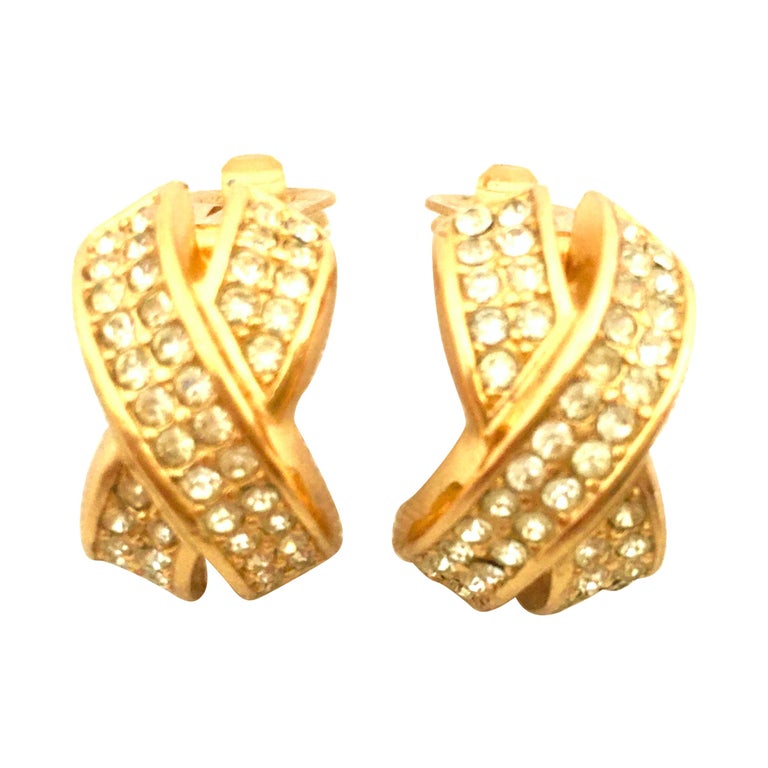 th Century Gold Plate And Swarovski Crystal Earrings By Christian Dior At 1stdibs
