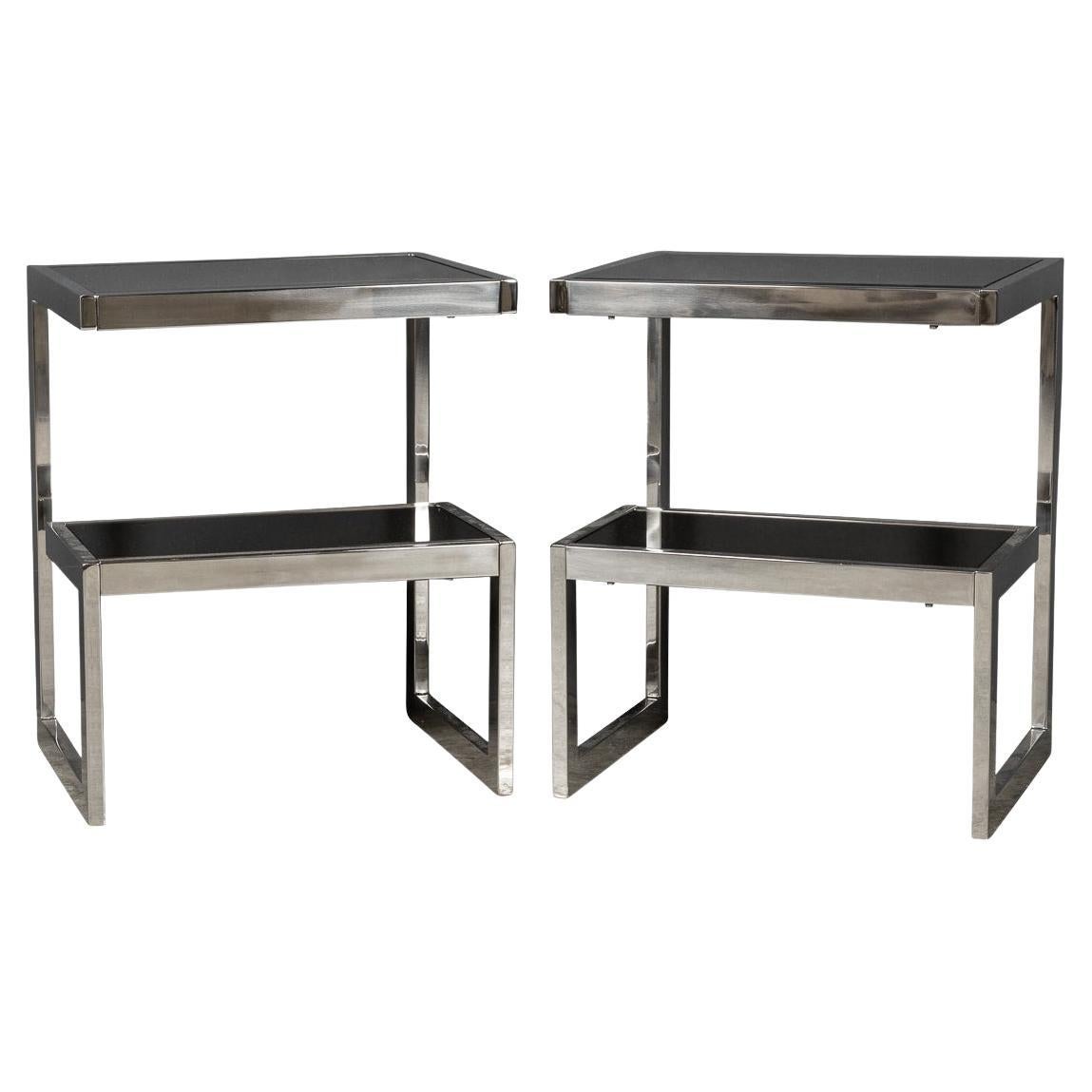20th Century Pair of Chrome & Glass G Tables by Belgo, c.1970