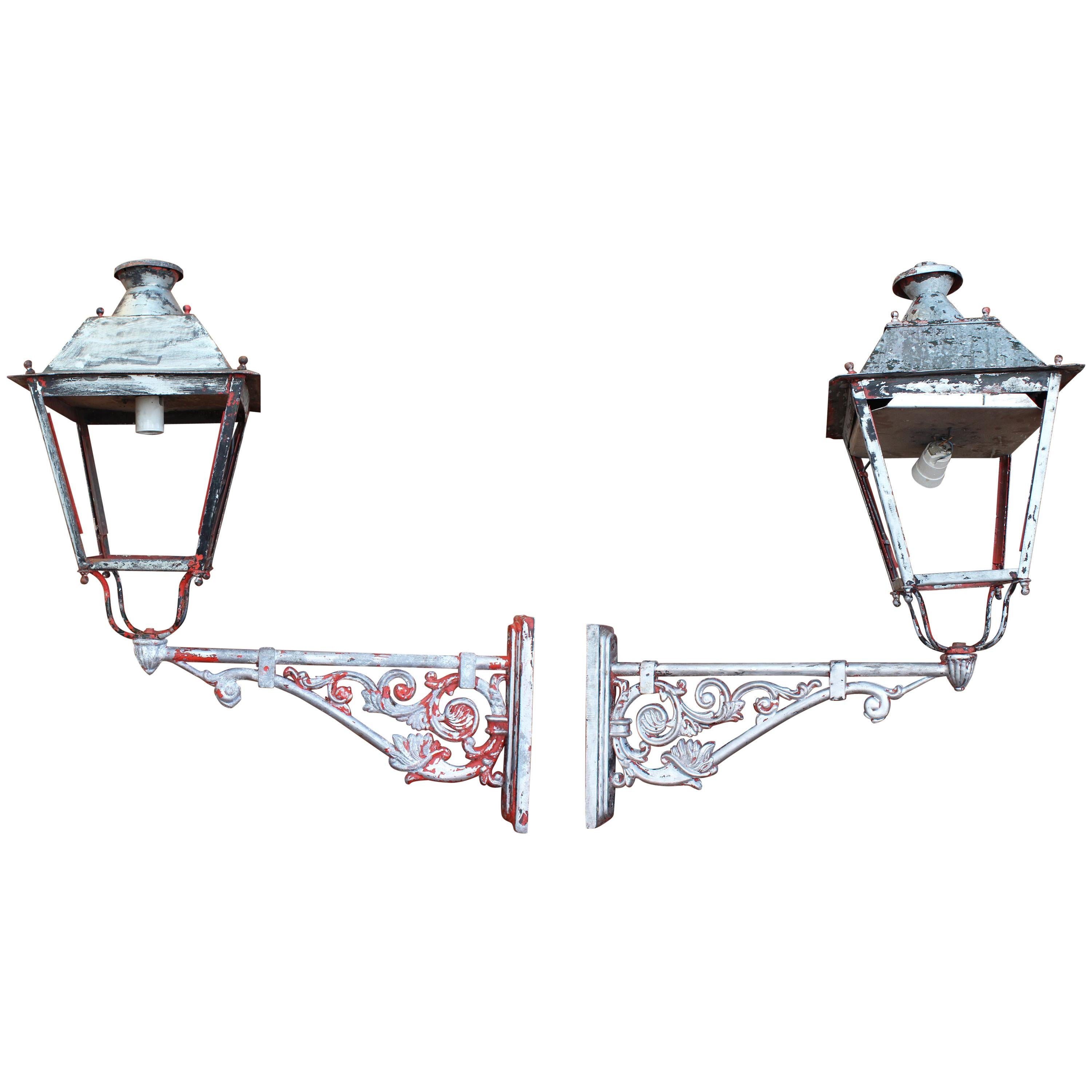 20th Century Pair of Classical Spanish Iron Wall Lamps