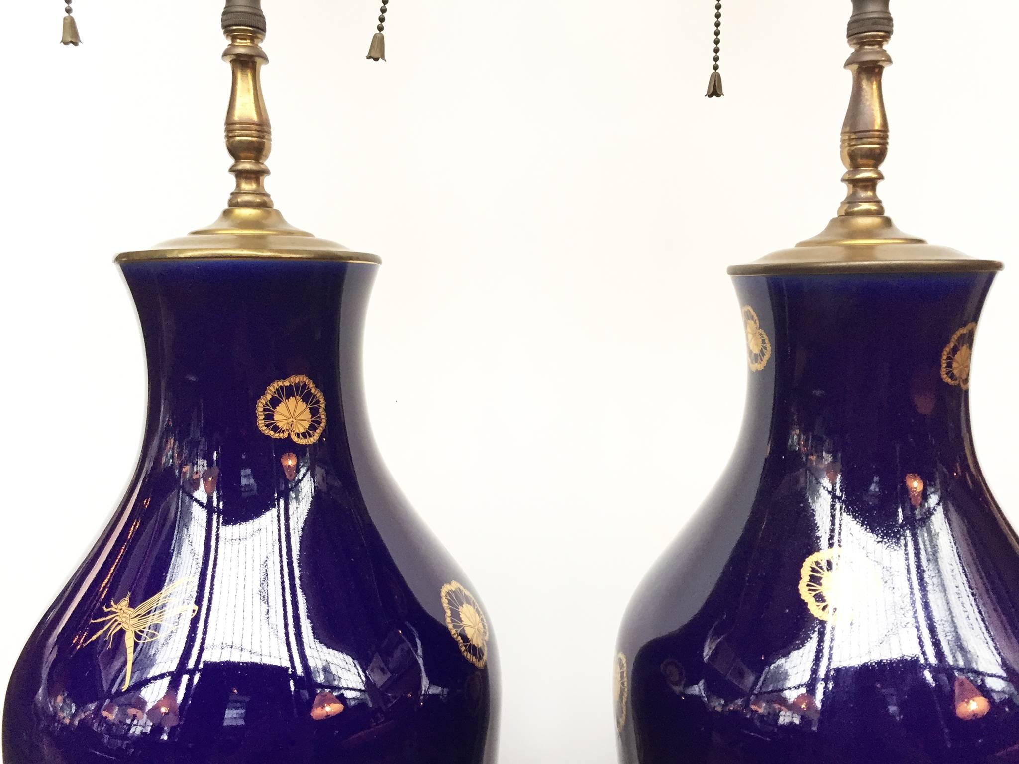 20th Century Pair of Cobalt Blue Porcelain Table Lamps Attributed to Sèvres In Excellent Condition In New York, NY