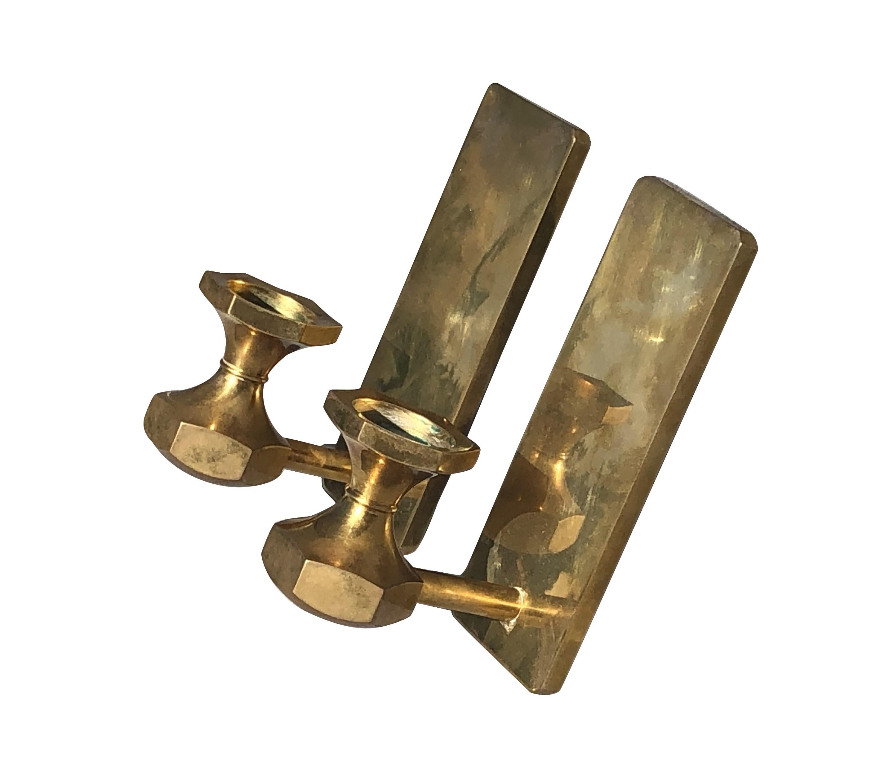 Wall mount candle wall appliques made of brass, in good condition, circa 1950, Denmark.
