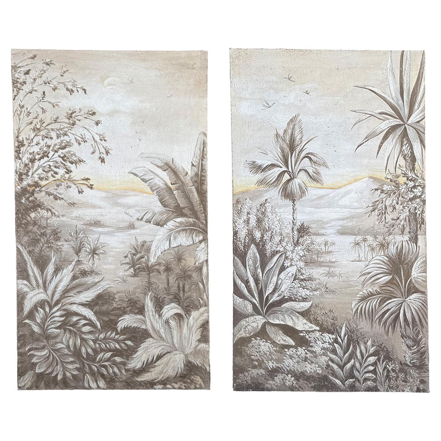 20th Century Pair of Decorative Hand-Painted Landscape Panels - Renaissance Mann